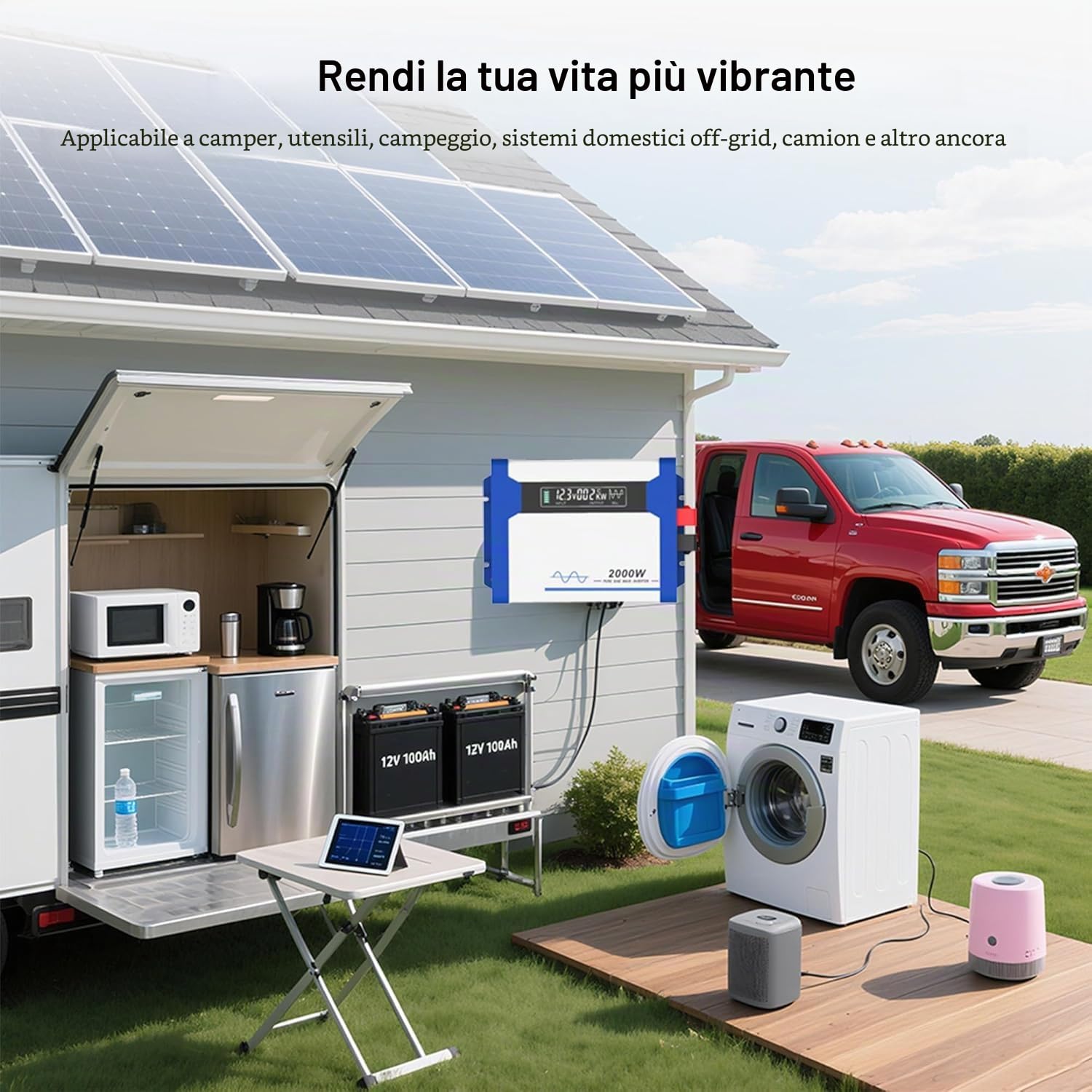 Anern 1000W Onda Pura Inverter 12 V 220V 230V, Convertitore di Potenza, Trasformatore sinusoidale Pura per auto, roulotte, barche, campeggio