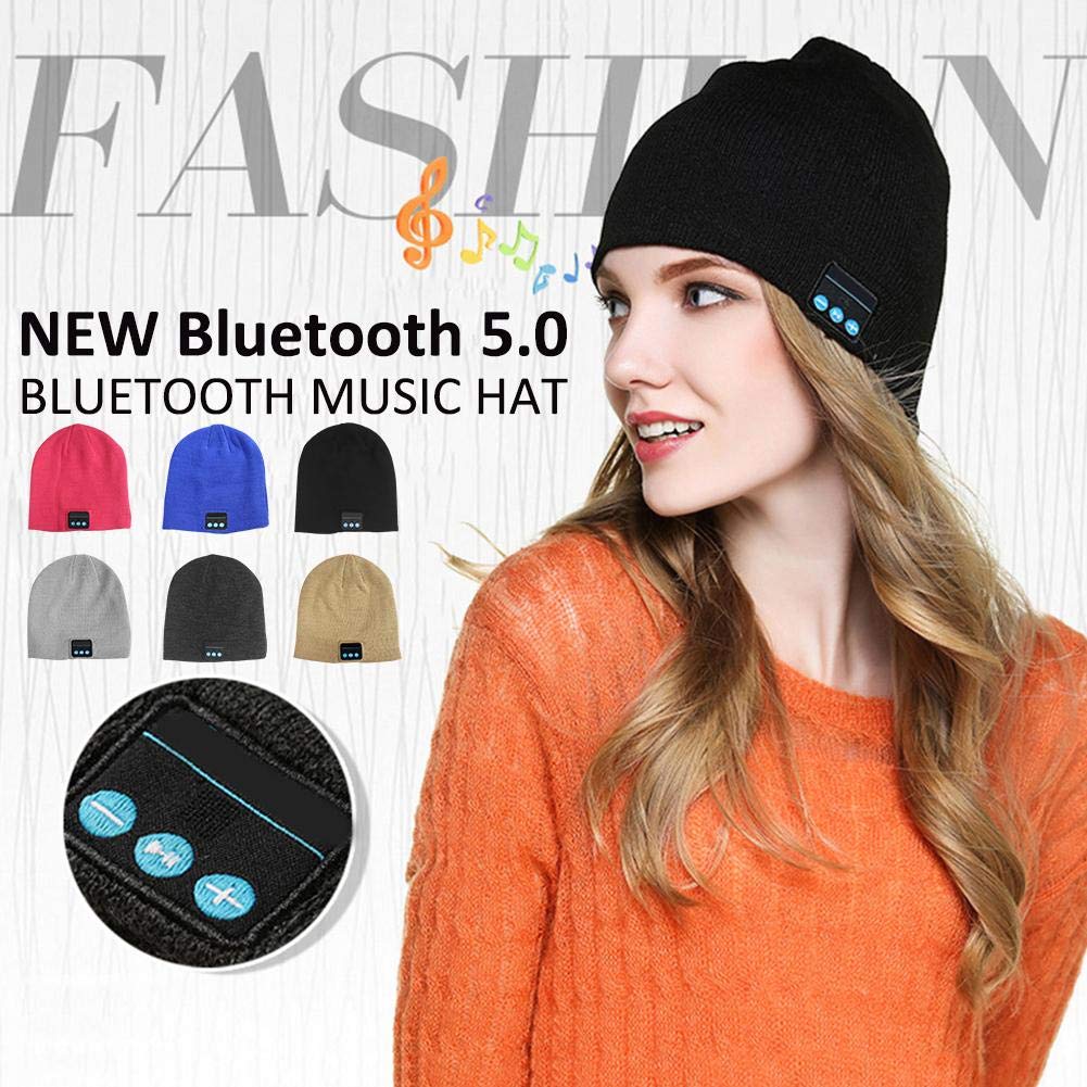 Bonnet en tricot super doux avec écouteurs Bluetooth sans bord pour sports d'hiver en plein air avec haut-parleur sans fil et micro pour courir, ski, camping, randonnée, cyclisme