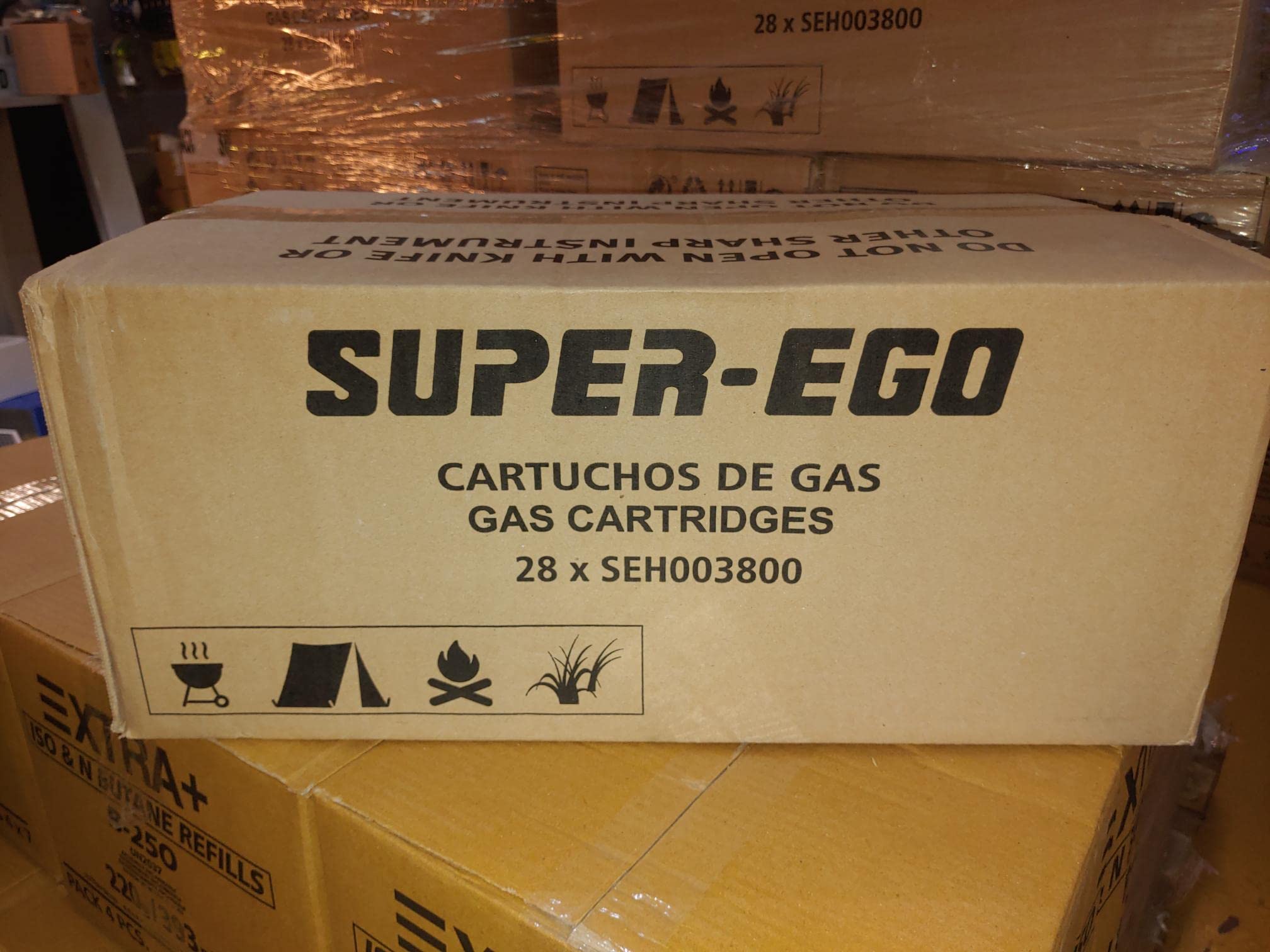 Caja 28 Cartuchos de Gas Super Ego 227g para Camping, hornillo, Quemador, soplete, Estufa poratil etc,