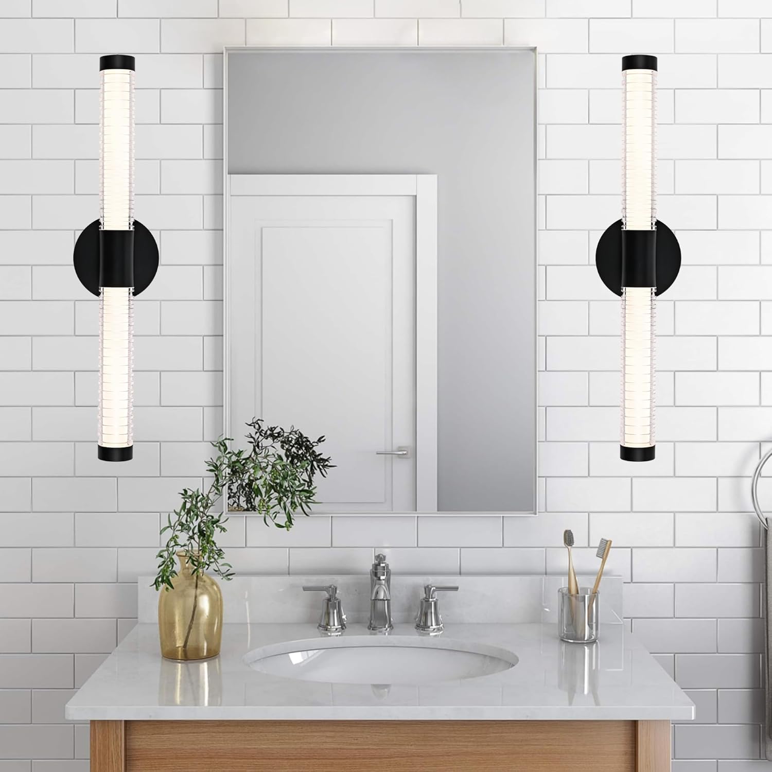 MELUCEE 22.4IN Modern LED Bathroom Vanity Light Bar, 12W 1000LM Dimmable 3CCT LED Bathroom Light Fixtures Over Mirror All-Around Lighting Black Hardwired Wall Sconce for Bath Bedroom Living Room