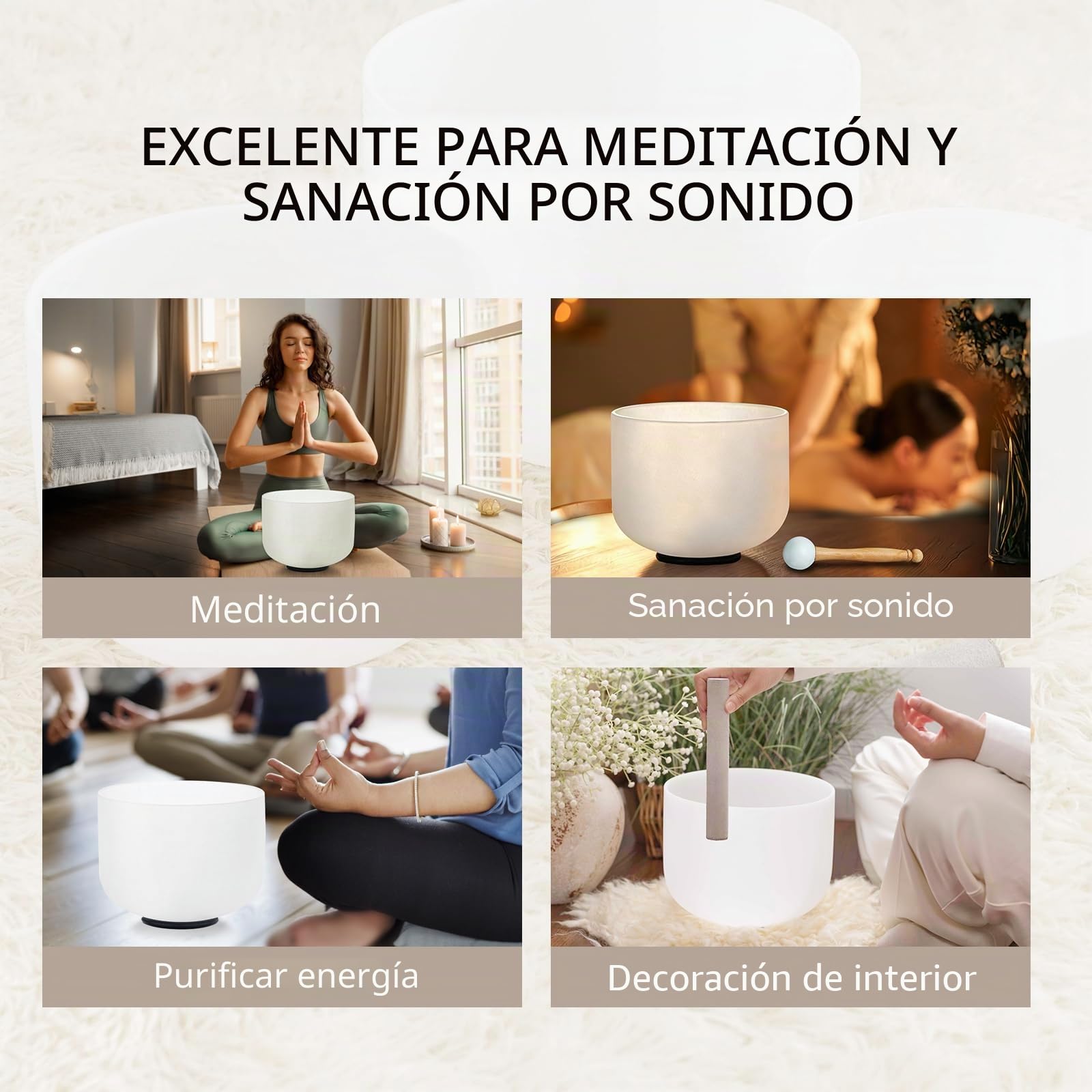 Hye-eun Juego de cuencos cantores de cristal, 432 Hz, 18-30 cm, con bolsa de transporte, 7 piezas, chakra de cuarzo esmerilado, cuenco cantor (17,8 – 30,5 cm)