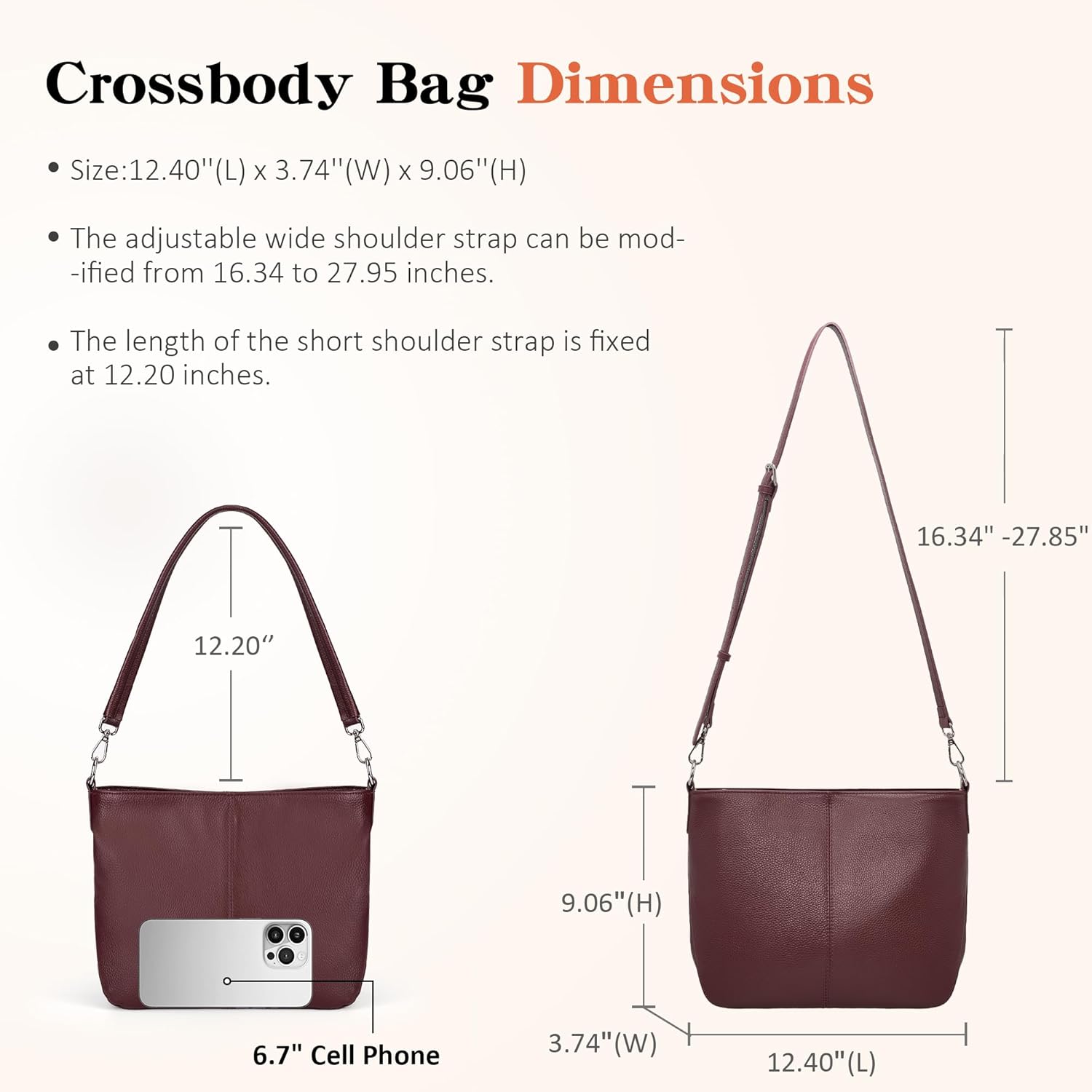 befen Genuine Leather Purse for Women Soft Crossbody Purse Hobo Bag Women's Shoulder bag Handbags with 2 Removable Straps - Image 7