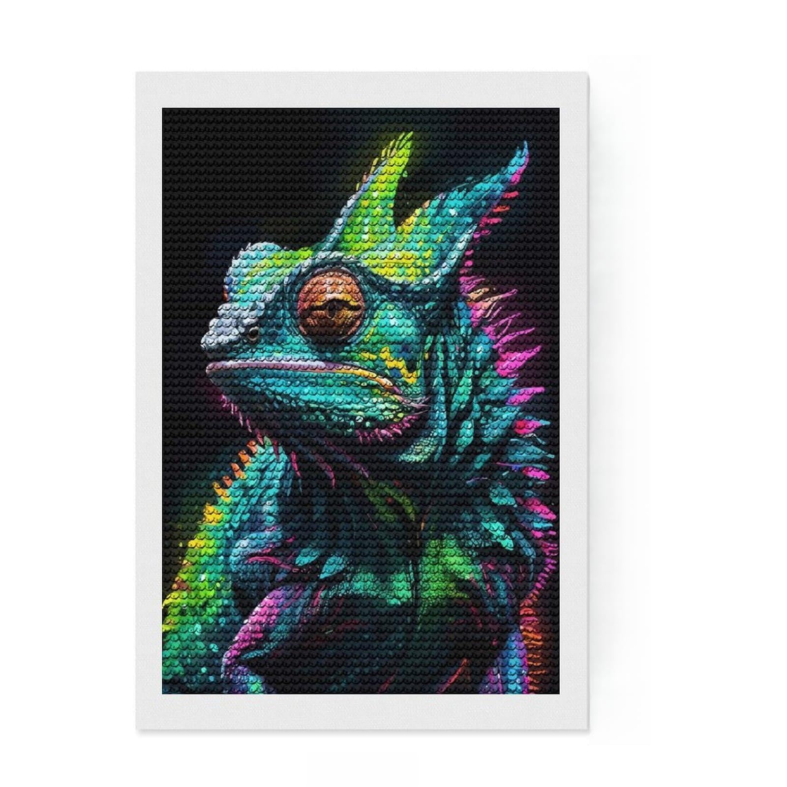 Junmoney Neon Chameleon Portrait 5D Diamond Painting Kit 8"x12", for Teens, Living Room Decor, Full Kit Included, Artistic Hobby, Leisure Activity