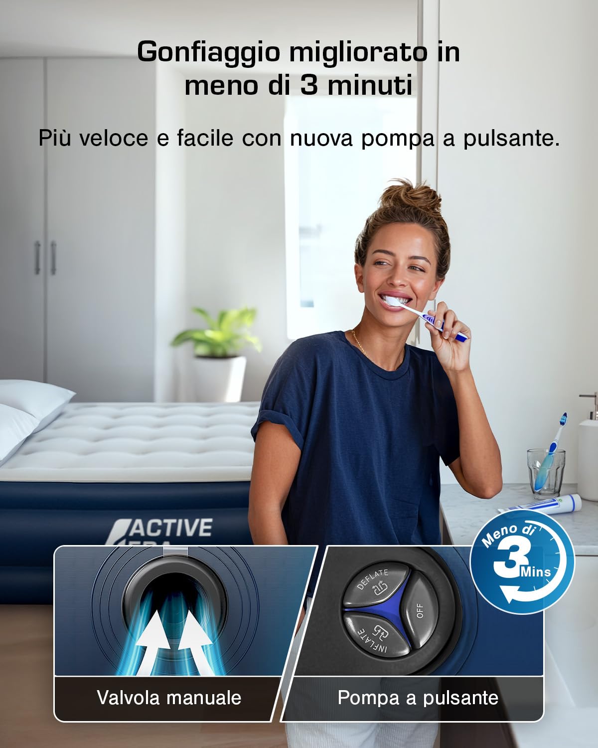 Active Era Materasso Gonfiabile Matrimoniale con Pompa Elettrica Integrata - Rialzato e con Cuscino Integrato - Dimensioni di 203 x 152 x 48 cm
