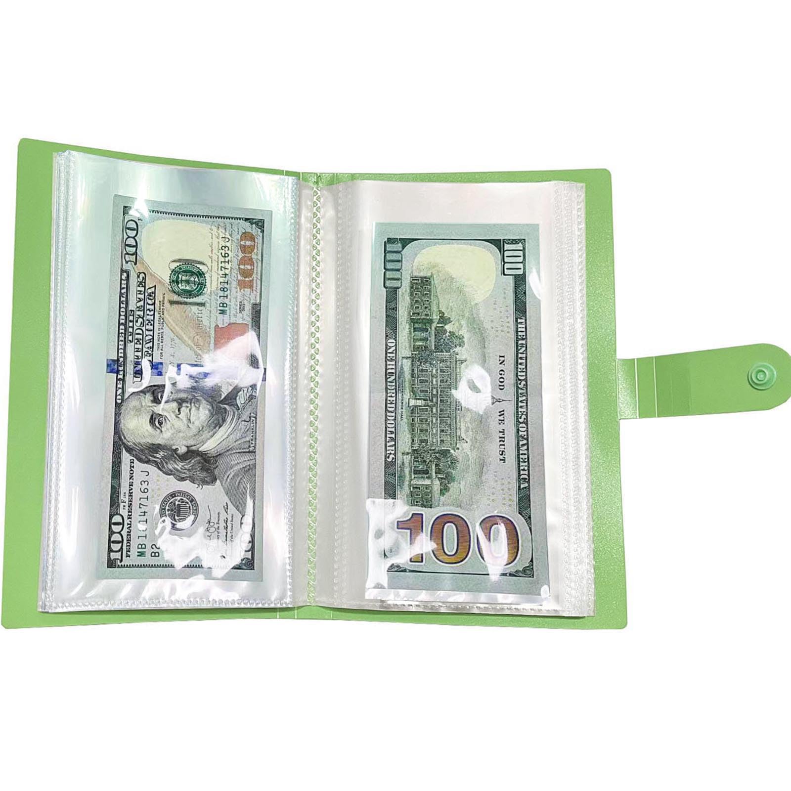 Photo 1 of Money Saving Binder Book, 50Pages Clear Currency Sleeves, Bill Holders Money Protector for Commemorative Banknote,Tickets, Stamp Collecting Supplies, Portable Cash Holders for Collector (Green)