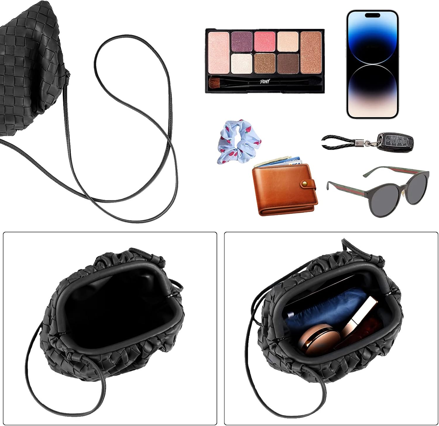 Woven Dumpling Bag for Women Clutch Purses, Cloud Crossbody Handbag Soft Shoulder Bag - Image 5