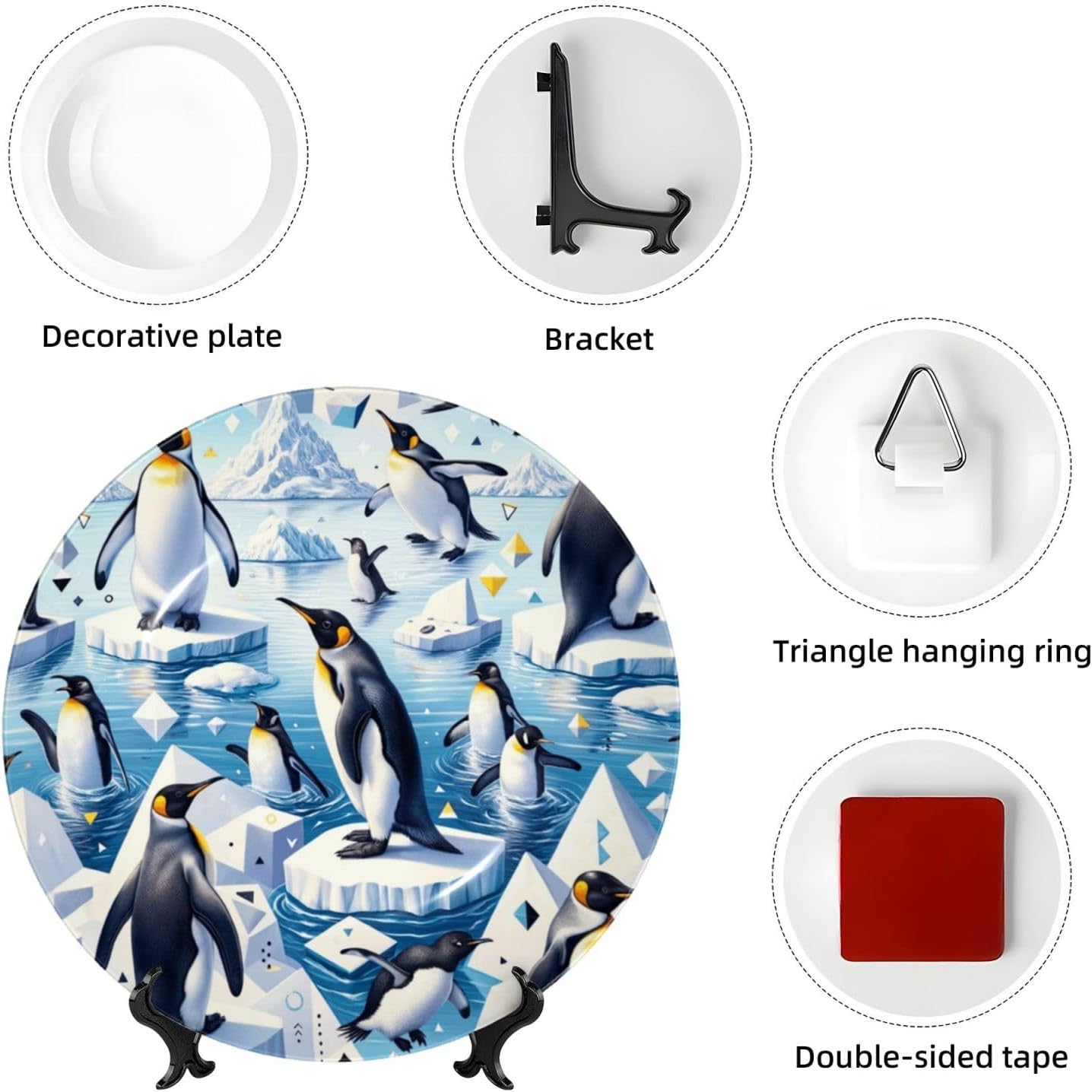 Penguins-Nice-Time 10 Inch Decorative Plate With Stand, Elegant Display Wall Plate For Home Decor