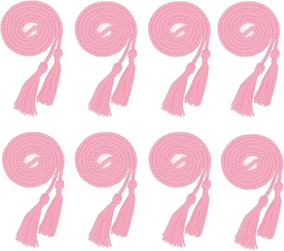 Graduation Cords Pack 8 PCS Honor Cords Ropes Pink Grad Cord 67" Long Braided Cord with Tassels Light Pink Grad Accessories for Bachelor Master Honor Ropes for Graduation Decorations Bachelor Gown
