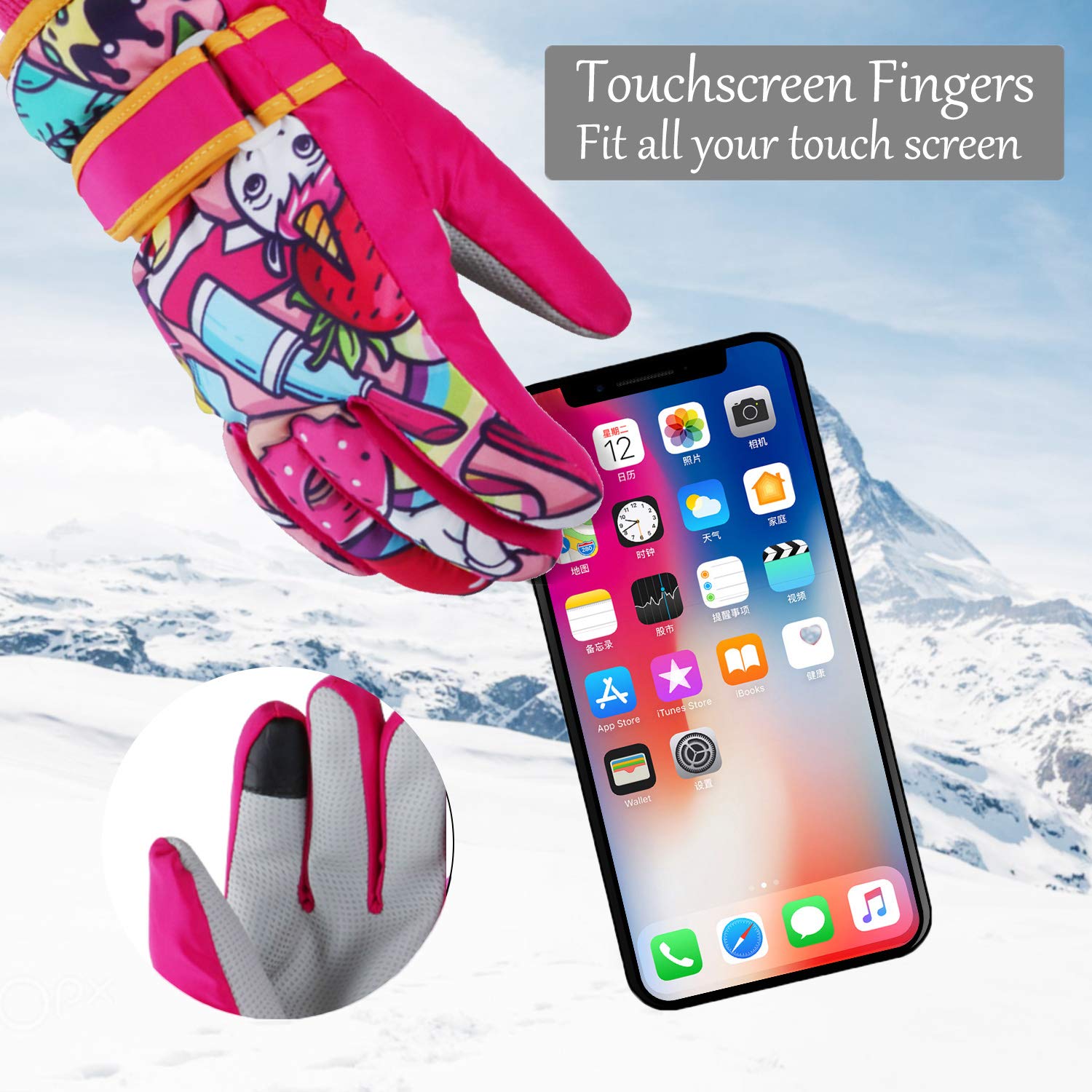 Guantes de esquí para niños y mujeres, impermeables, cálidos, térmicos, para esquí y snowboard - - S (niño 3-5 años)