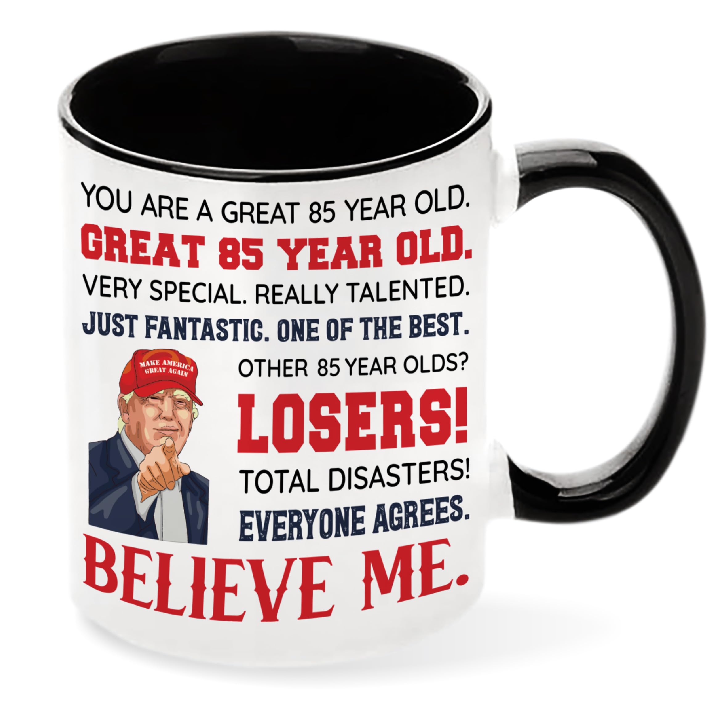 Viberty 85th Birthday Ceramic Mug 11oz, Funny 85 Years Old Gift for Men Women, 1939 Birthday, Black, Cylindrical, Casual, Microwave Safe