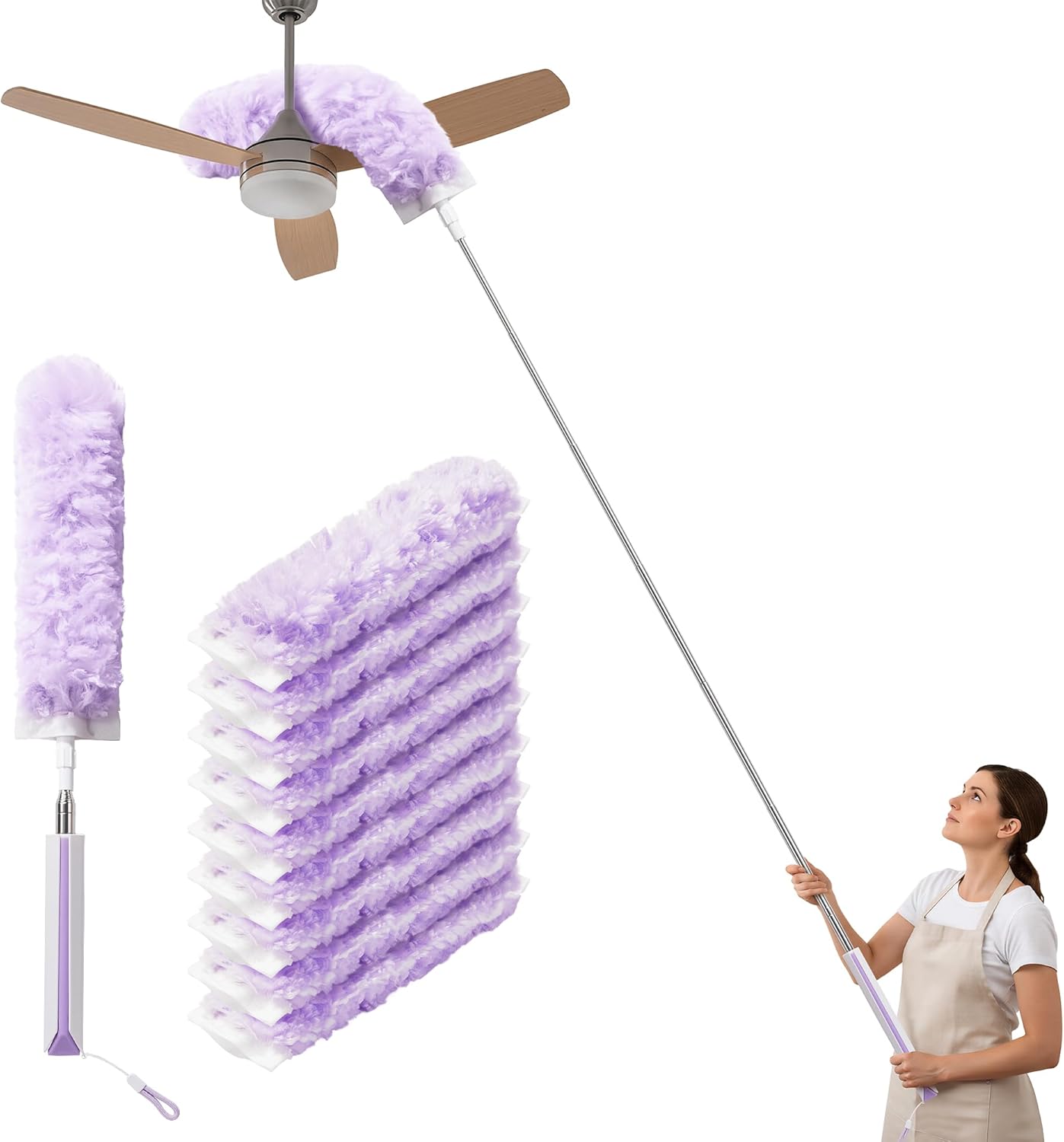 JOYMOOP Ceiling Fan Cleaner Duster and Cobweb Duster with Extension Pole, 28–98 Inch Handle and 9 Refills for High Ceilings and Furniture