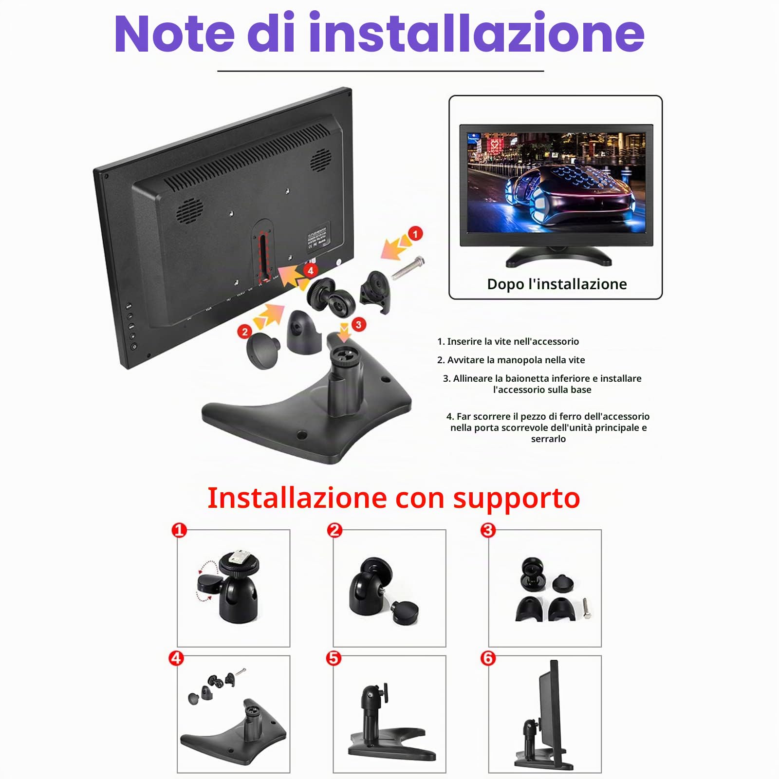 CAMECHO 13,3" Monitor portatile Full HD 1920 * 1080 display CCTV Incorporato altoparlante con connessione HDMI-VGA-AV-BNC Compatibile con PC, DVD, TV, telecamera di sorveglianza Telecamera posteriore