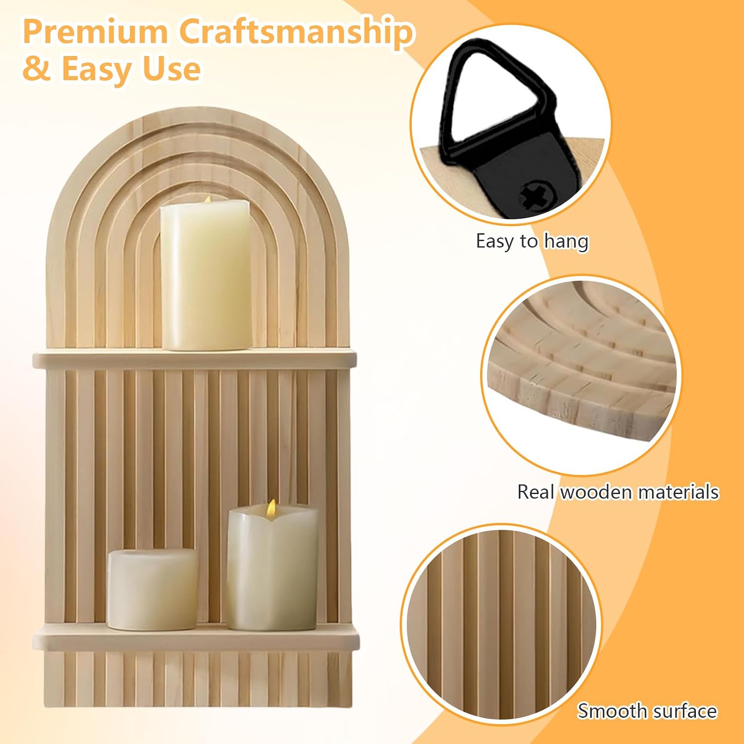 2Pc Boho Wall Decor Set,2 Tier Natural Modern Minimalist Mid Century Wall Candle Holder for Living Room,Rustic Farmhouse Wooden Wall Mount Candle Holders for Bedroom Living Room Decorations