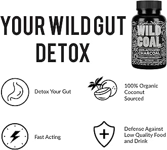 Wild Foods Activated Charcoal Capsules | 100% Organic Coconut Shells Active Tablets for Bloating Relief | Lab Tested & Non-GMO Detox Pills | USA (Two Bottles - 120 Capsules)