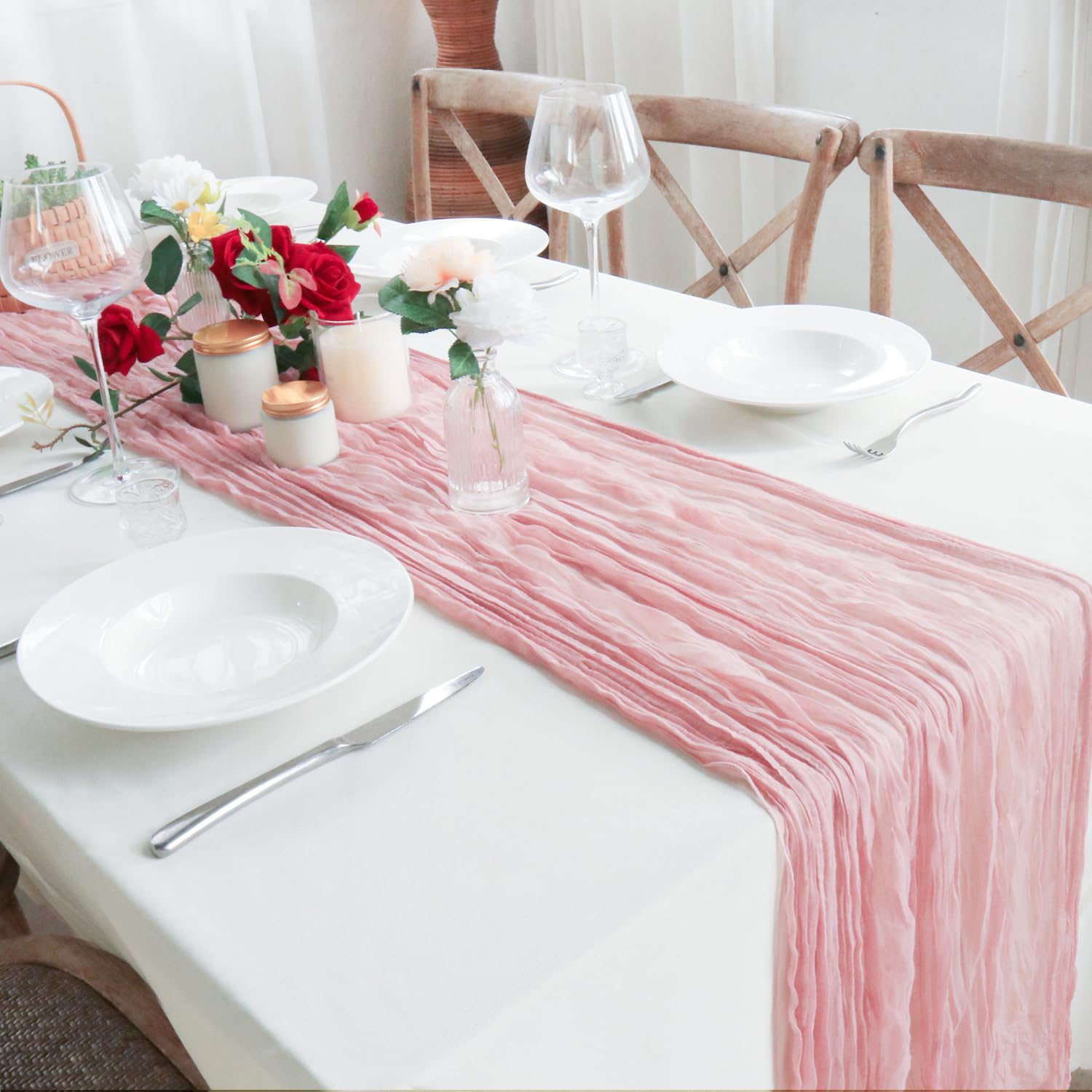 Sevenpers 6 Pack Cheesecloth Table Runner Pink - Image 4