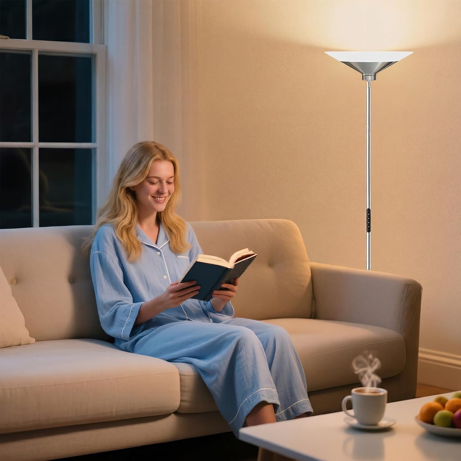 Metallic Silver Torchiere Floor Lamp - 30W Dimmable LED Standing Lamp with Remote/Button Control, 1800Lm, 3000-6500K, 72in Tall Bright Pole Light for Living Room Bedroom Office Corner thumbnail