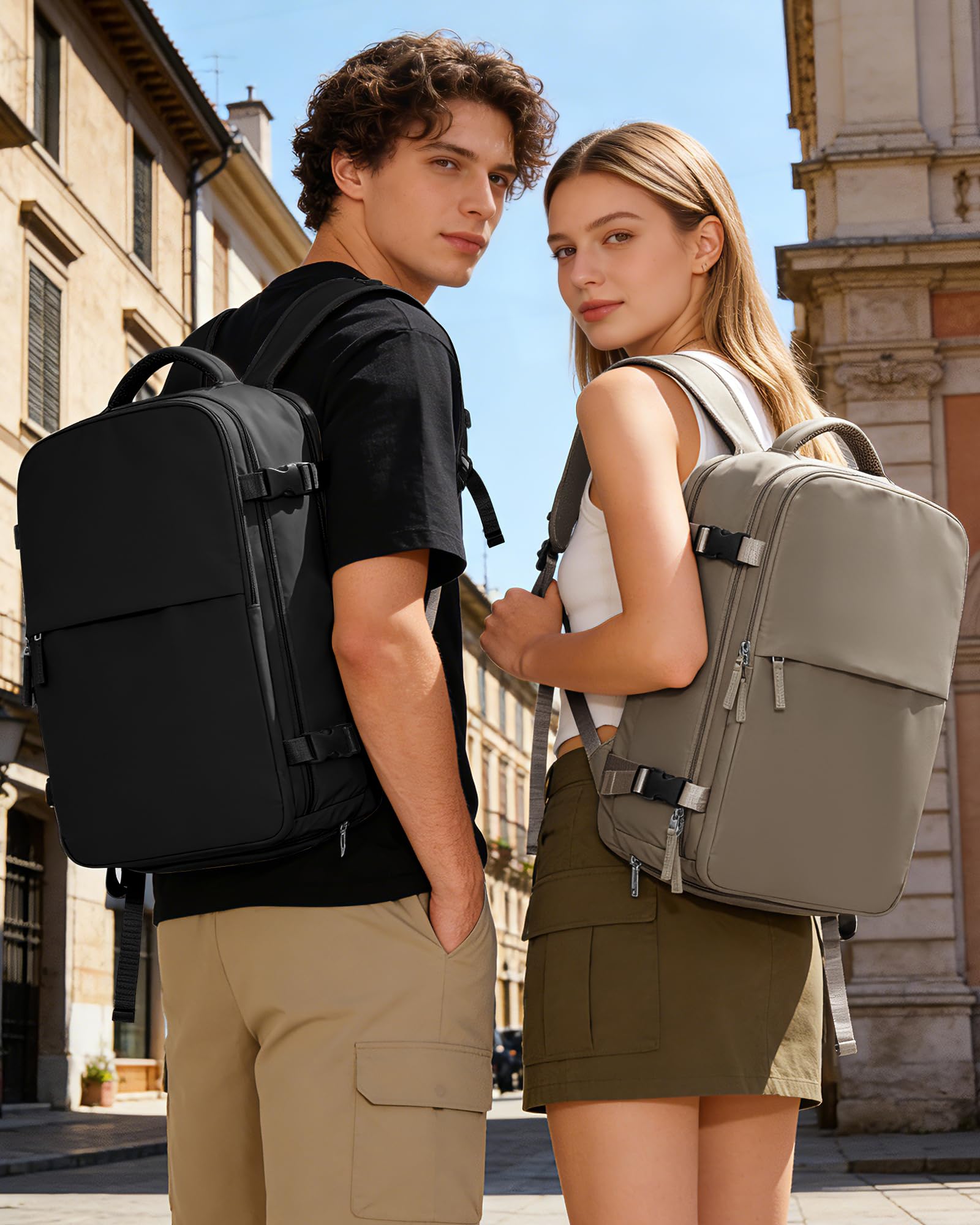 BJLFS Zaino da Viaggio con Sottovuoto Ryanair 40x30x20 Wizzair Bagaglio a mano 40x20x25 Ryanair con Pompa Borse da Cabina per Easyjet 45x36x20 con compressione sottovuoto,Zaino Casual per Laptop