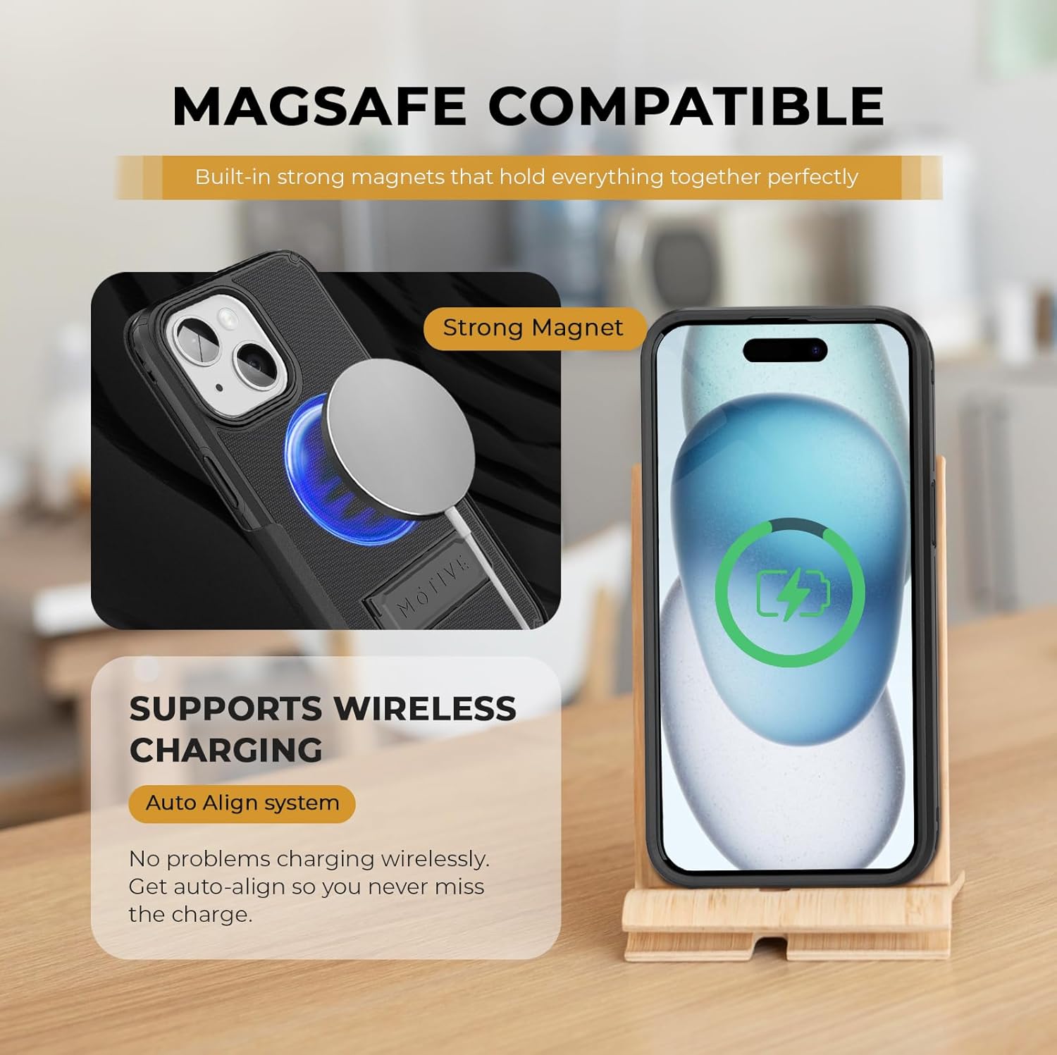 MOTIVE for iPhone 15 Case with Belt Clip, Magnetic Compatible with MagSafe, Shell Holster Combo, Shockproof Cover, iPhone 15 Case with Clip & Kickstand, 6.1" | Black V2 - Image 3