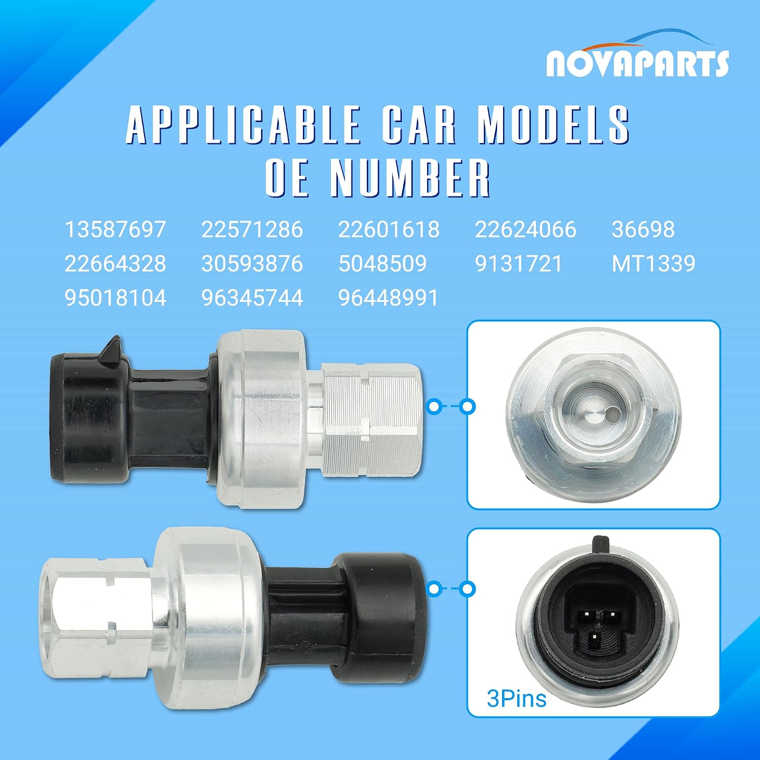 A/C Pressure Switch Sensor MT1339 for 1993-2011 Chevrolet Chevy Aveo5 Impala Malibu Buick Century GMC Sonoma Oldsmobile Pontiac Saturn Cadillac 22624066 22664328 96448991 36698