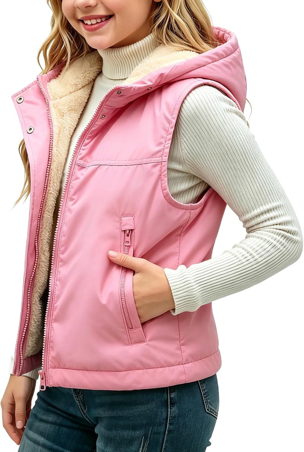 Girls Fleece Lined Hooded Puffer Vest Winter Jacket | Girls Warm Puffer Vest Fleece Lined Hooded Vest Winter Zip Up Sleeveless Quilted Vests Full Zip Up Casual Warm Jackets
