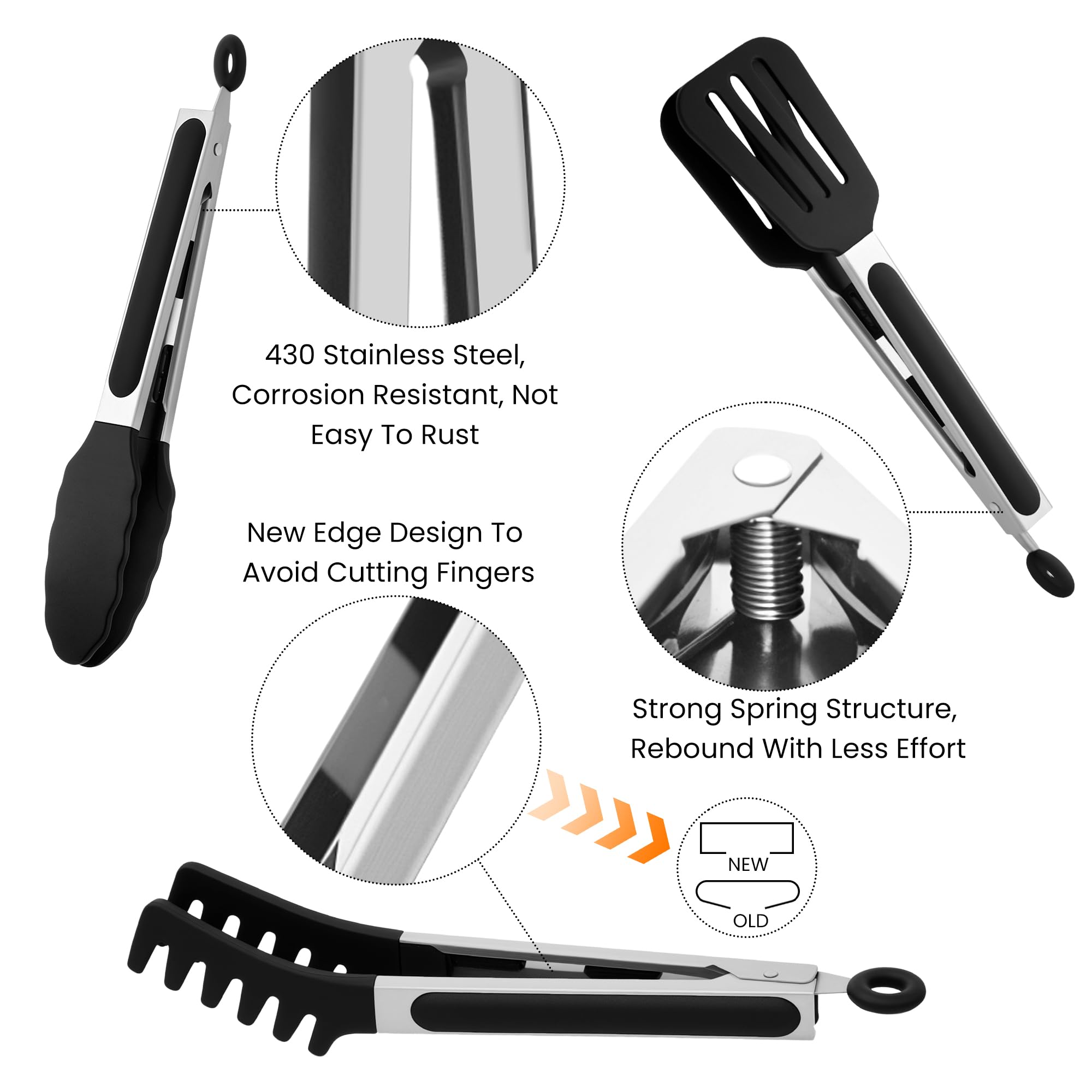 Set 3 Pinze Da Cucina In Silicone E Acciaio - 7, 9 E 12 Pollici, Resistenti Al Calore Per Barbecue E Cottura