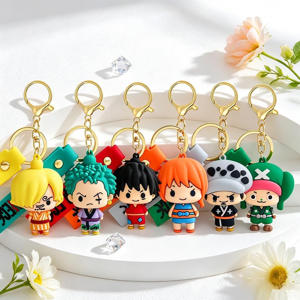 ACZHHZC OP Anime Cartoon Keychains, Cute Mini Figure Keychains, Fun Backpack Keyring Accessories Gifts for Men