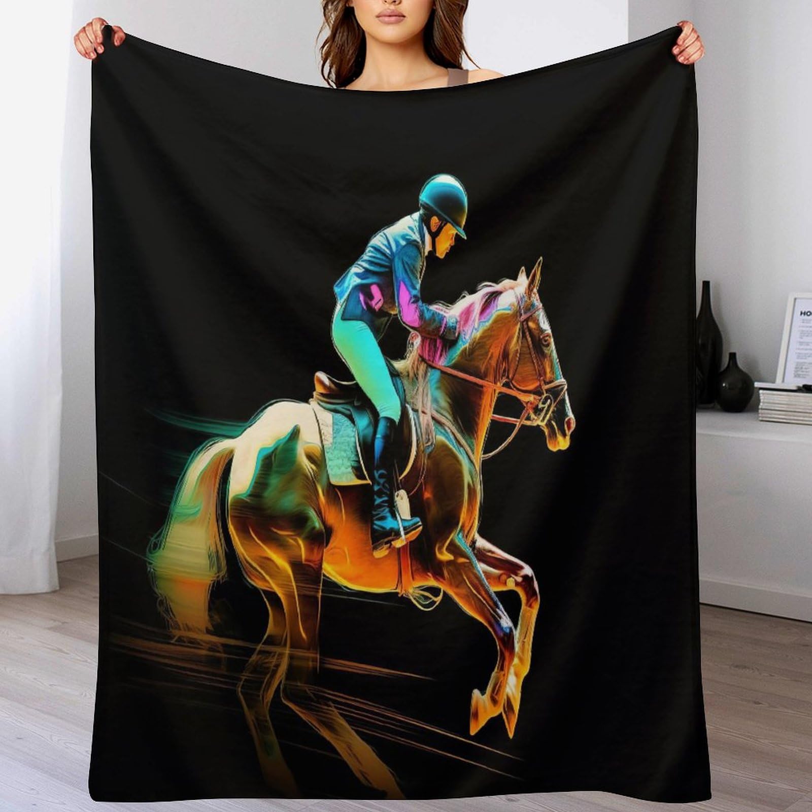 Plaid de canapé imprimé chevaux couverture polaire de salon