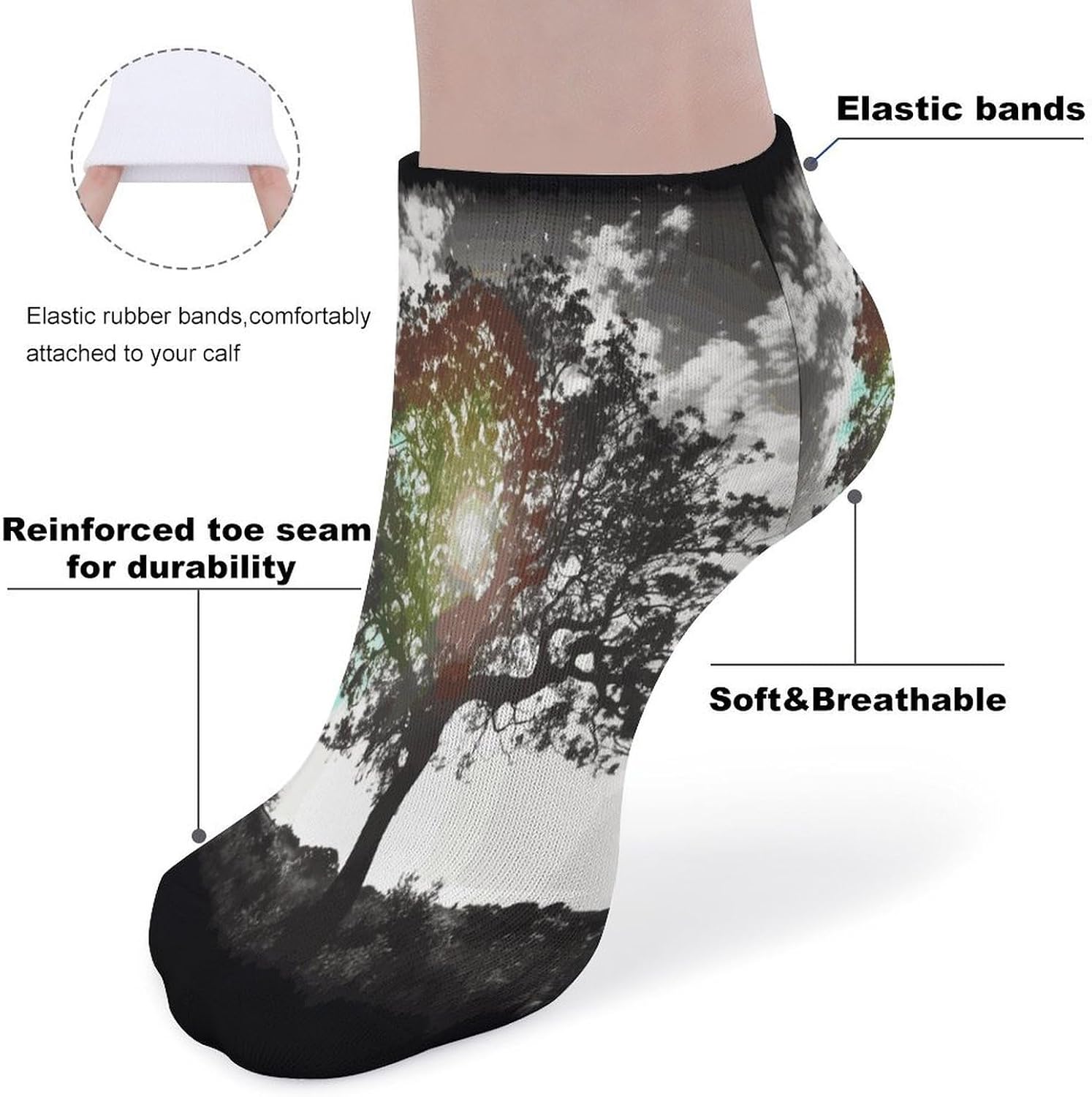 Tree Art Ankle Socks for Men Women 5 Pairs | Comfortable Casual Low Cut Socks, Lightweight No Show Breathable Athletic Socks, Soft Mini Crew Socks for All Seasons