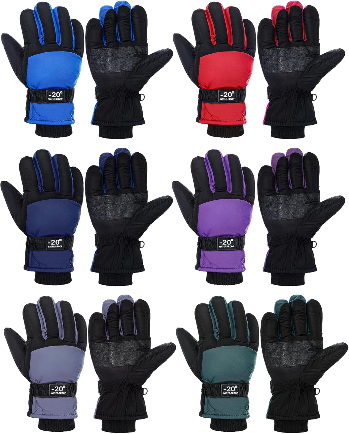 6 Pairs Waterproof Kids Winter Snow Gloves for Skiing & Outdoor Fun