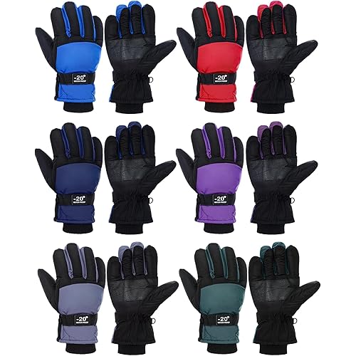 Bencailor 6 Pairs Kids Winter Gloves Waterproof Snow Ski Gloves Windproof Kids Gloves Warm Kids Snow Gloves for Kids