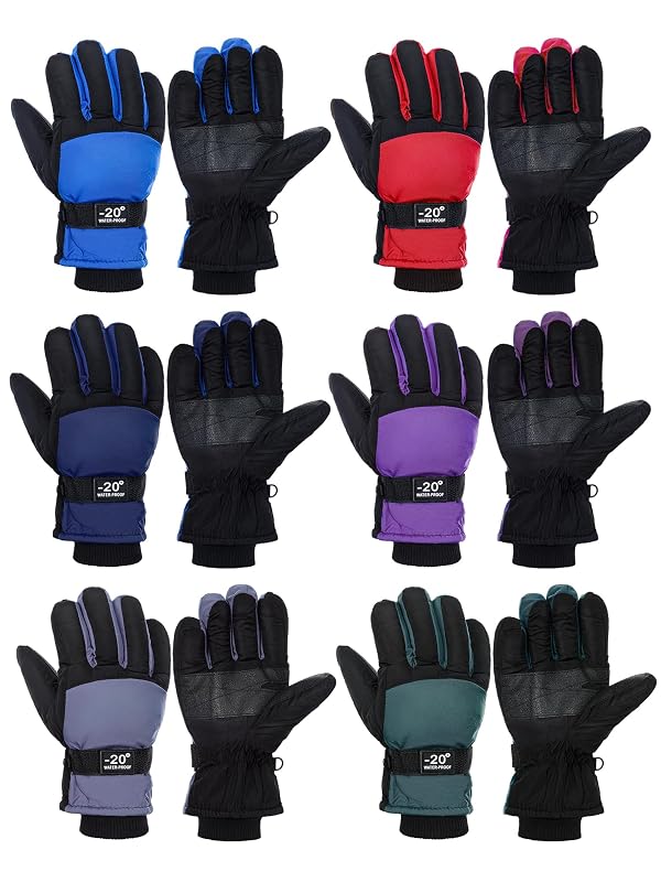 Bencailor 6 Pairs Kids Winter Gloves Waterproof Ski Glove Boy Girl Warm Snow Snowboard Mittens for Cold Unisex(Red Green Blue Purple Gray Dark Blue,3-6 Years,Classic,Solid Color) by Bencailor - Used condition - US$17.24