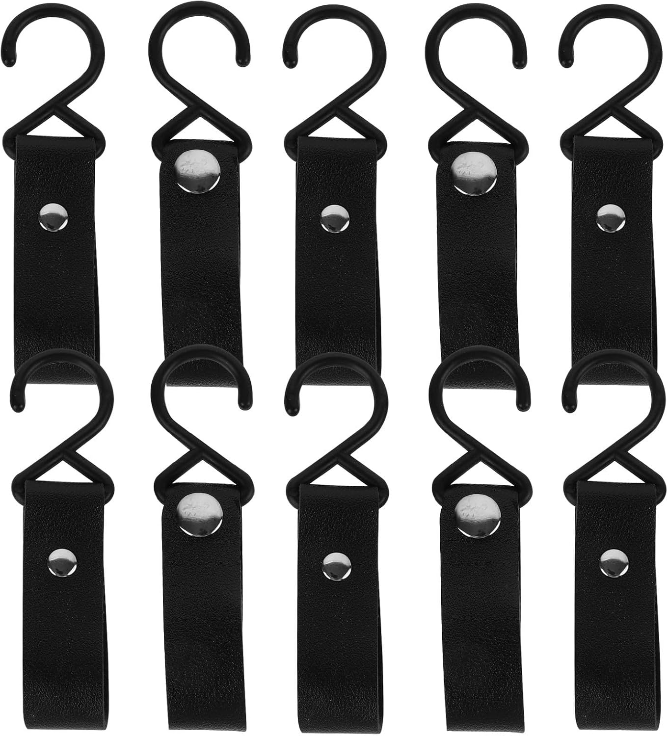 10pcs Camping Tent Hooks Black Iron and PU Leather for Outdoor Drying