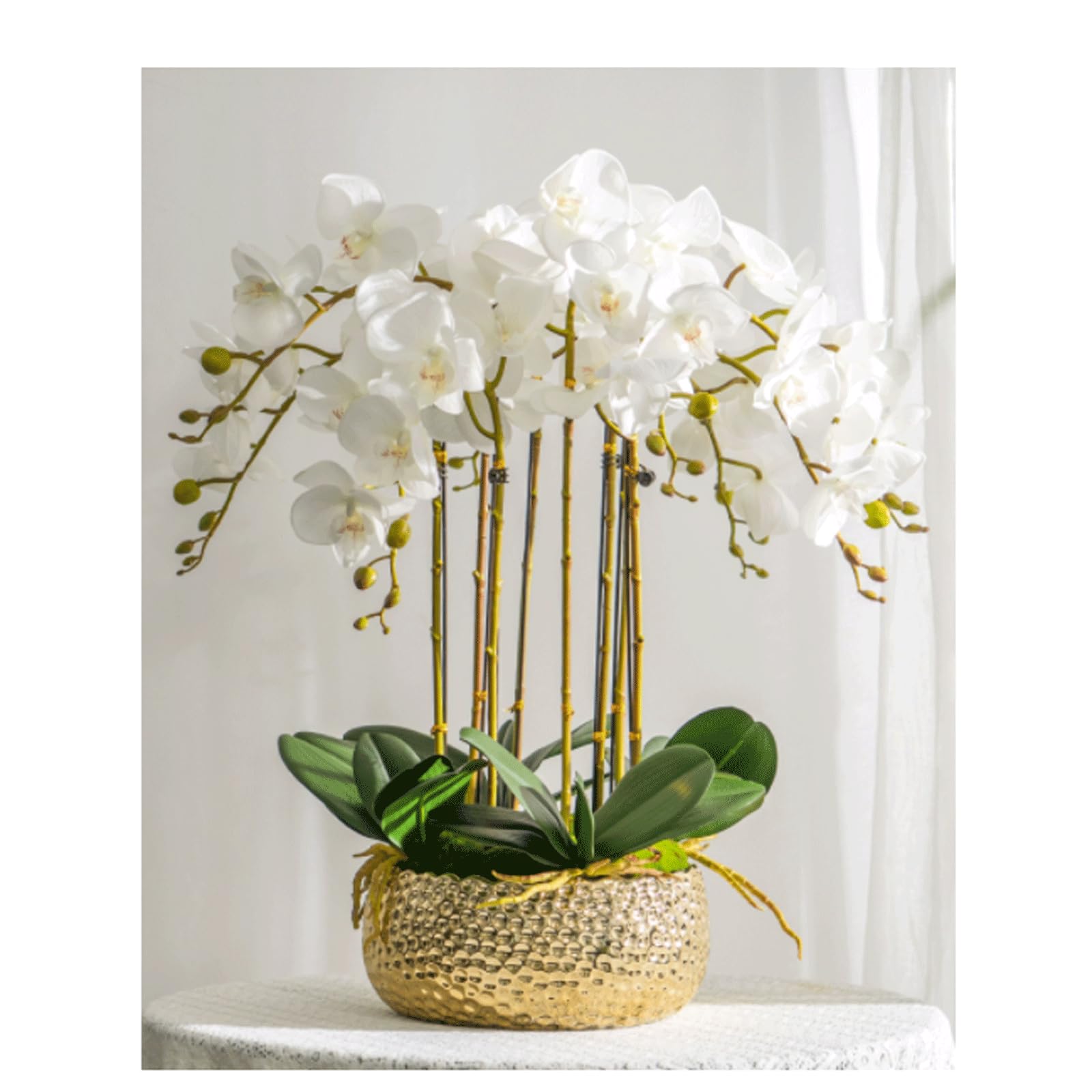 DFGHNBVC Artificial Orchid Faux Orchids With Porcelain Vase Set Artificial Flower 23.6In Artificial Phalaenopsis Flowers Polyurethane Artificial Orchid Very Natural.White