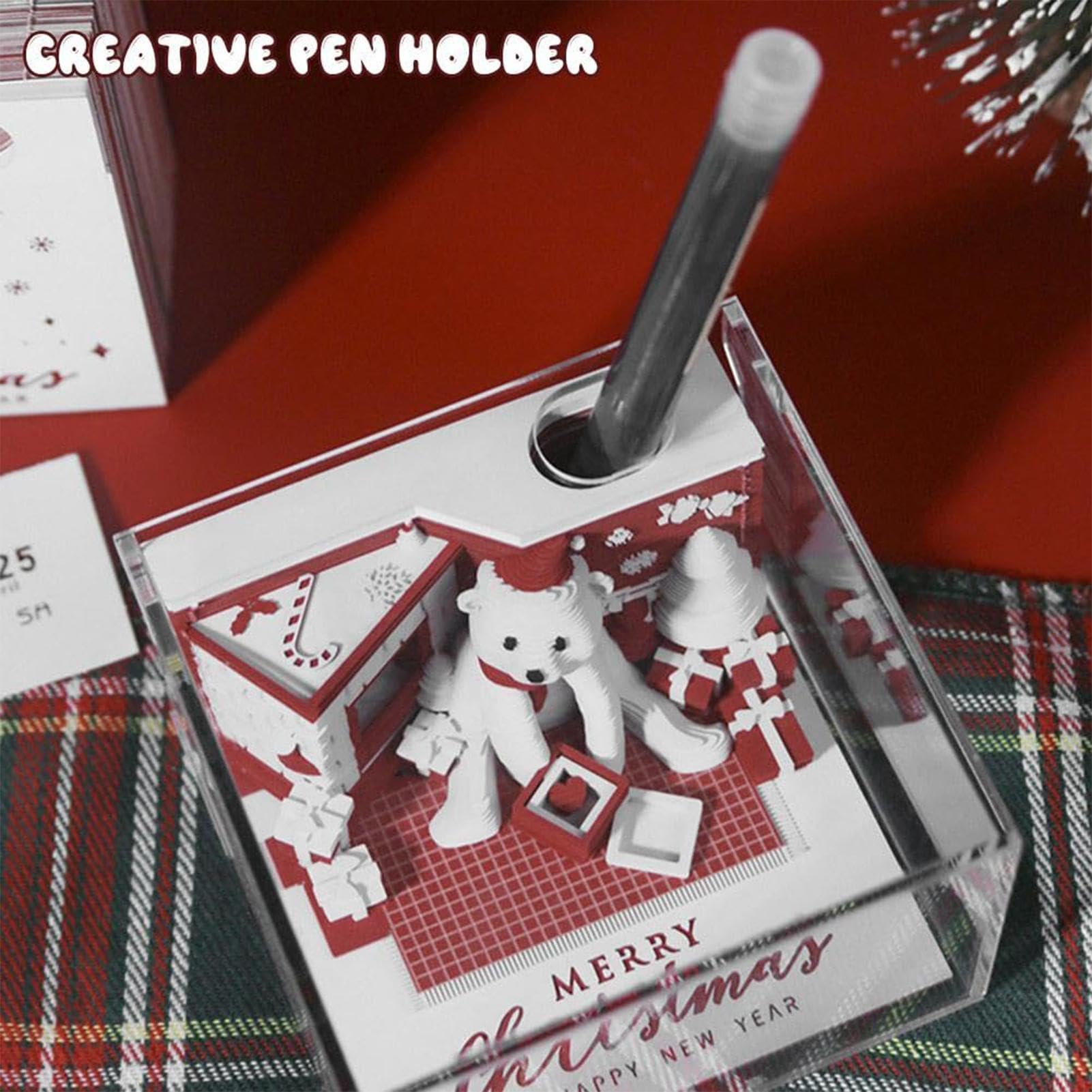 3D Bastelkalender 2025 Weihnachtsbären-Design mit LED-Beleuchtung und