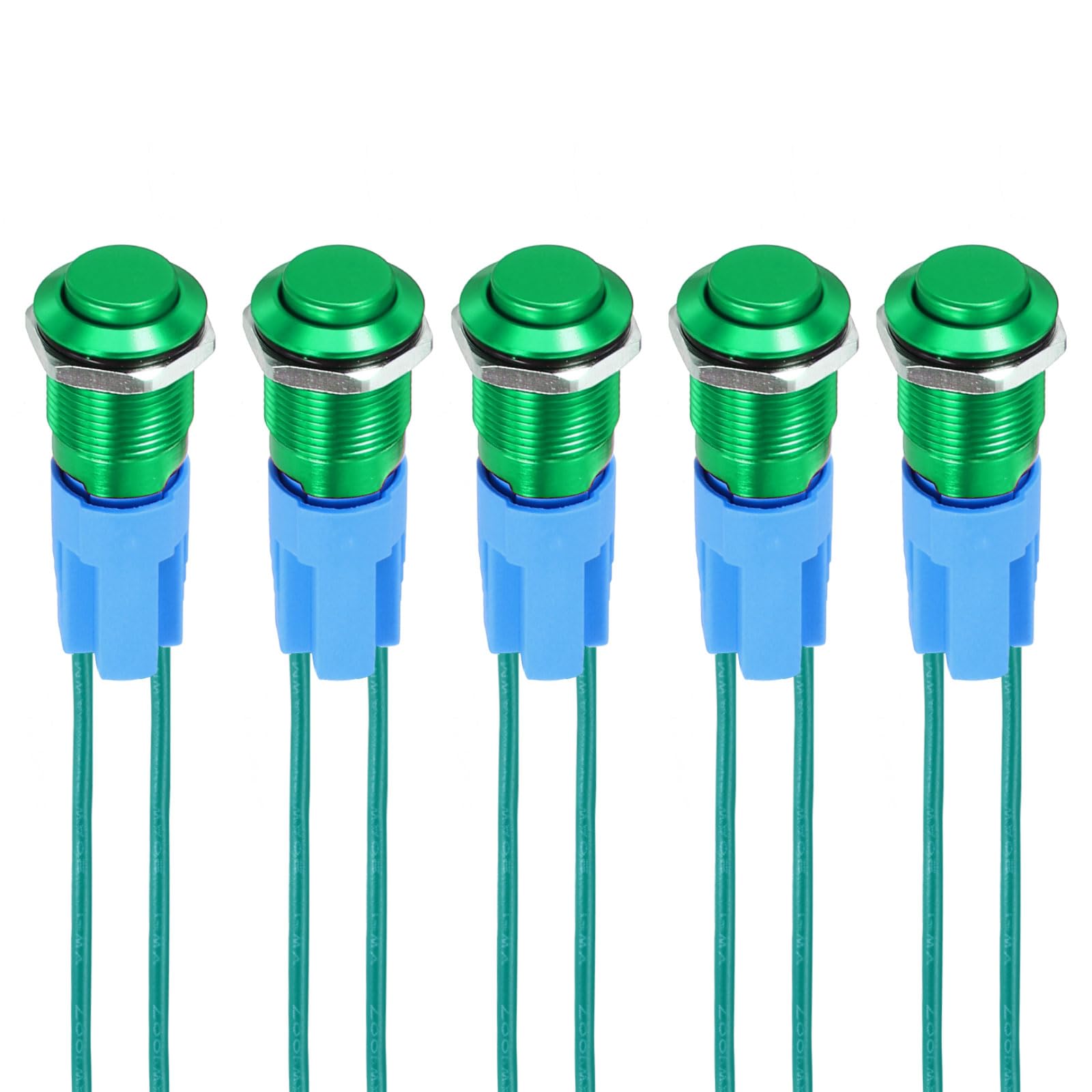 DMiotech 1/2 Inch Stainless Steel Latching Push Button Switch Domed Head 3A 0-250V Green Shell with Pre-soldered 1NO, 5Pcs
