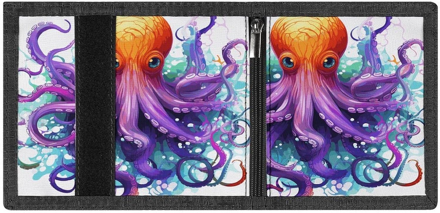 Colorful Octopus Wallet for Men Women Zipper Travel Wallets Stylish Trifold Wallets with Large Capacity Bifold Wallet