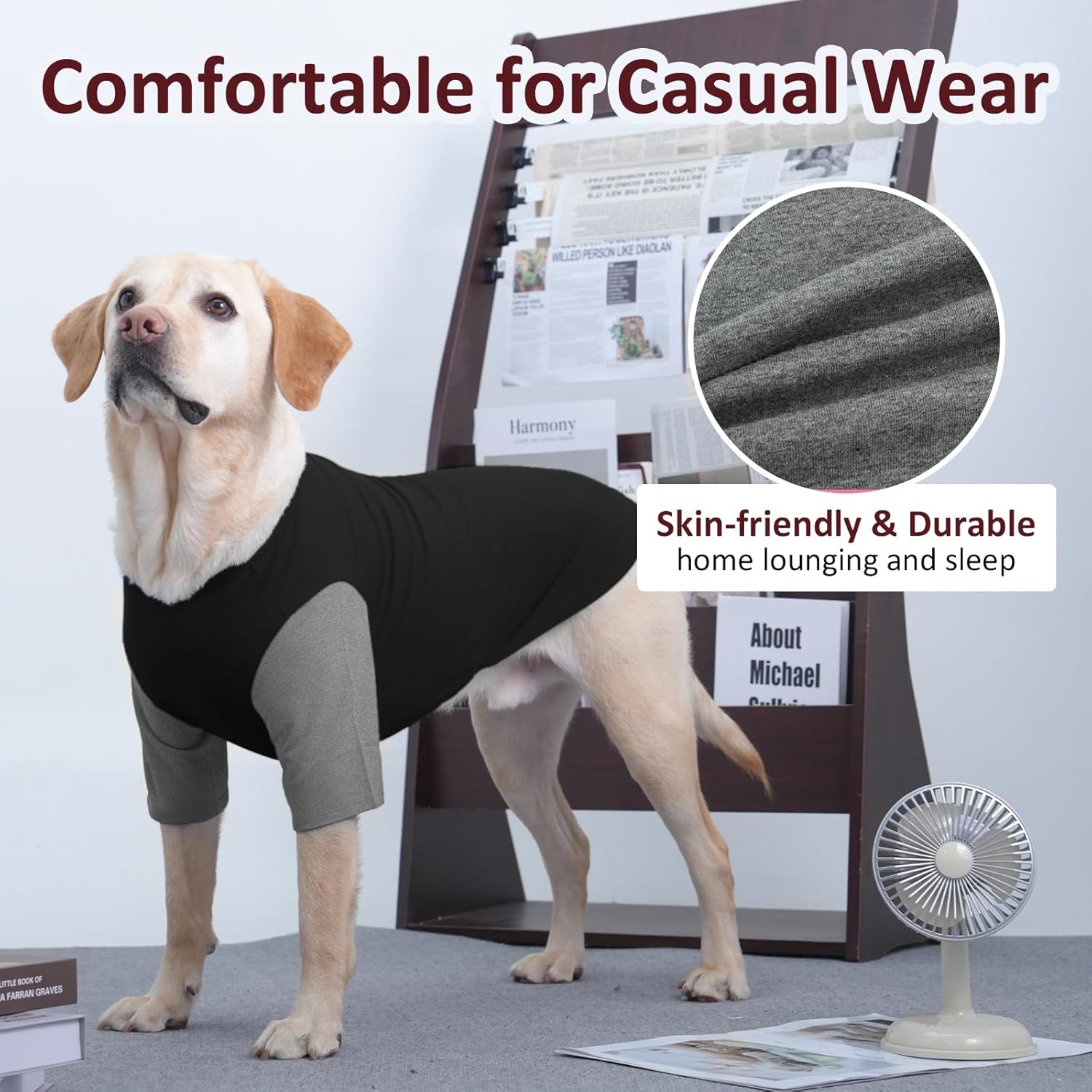 IKUPUKO 2 Pack Dog T-Shirts for Extra Large Dogs Soft Breathable Cotton Shirt Shedding Control Clothes for Summer Hot Weather Walking, Seaside, Park Play, 5XL GreyBlack