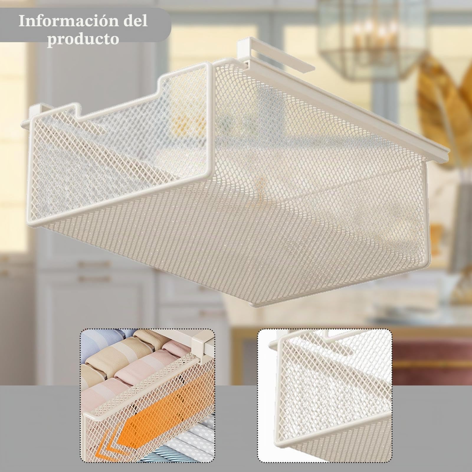 LOVIVER Organizador de Ropa Interior, Cesta Colgante Extraíble con Cajón, Contenedor Organizador, Armario de Metal, Caja de Almacenamiento para Hogar, Blanco