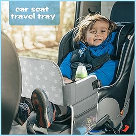 MENZOKE Kids Travel Tray for Toddler Car Seat, Toddler Gift for Boy Activities with Dry Erase Board & iPad Holder Stand, Road Trip Essentials Accessories Lap Tray for Boy as Birthday Gift, Grey