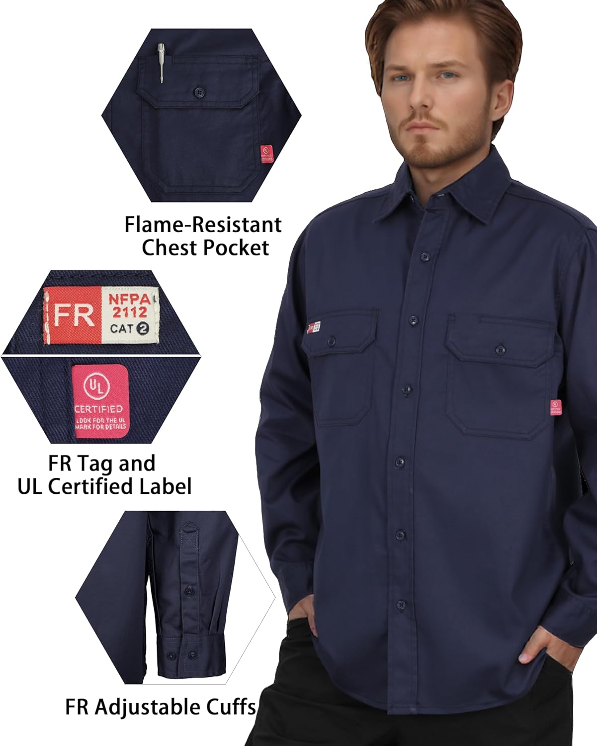 TICOMELA FR Shirts for Men Flame Resistant Shirt CAT2 Light Weight 6.5oz Fire Retardant Men's Welding Shirt - Image 3