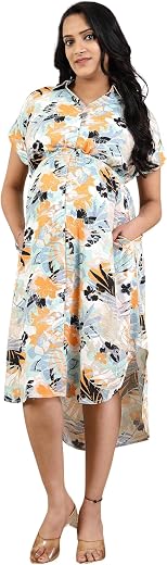 ZELENA Maternity Zipless Feeding Dress for Women | 100% Rayon Pre &amp; Post Pregnancy Placement Printed Design Dress for Woma...