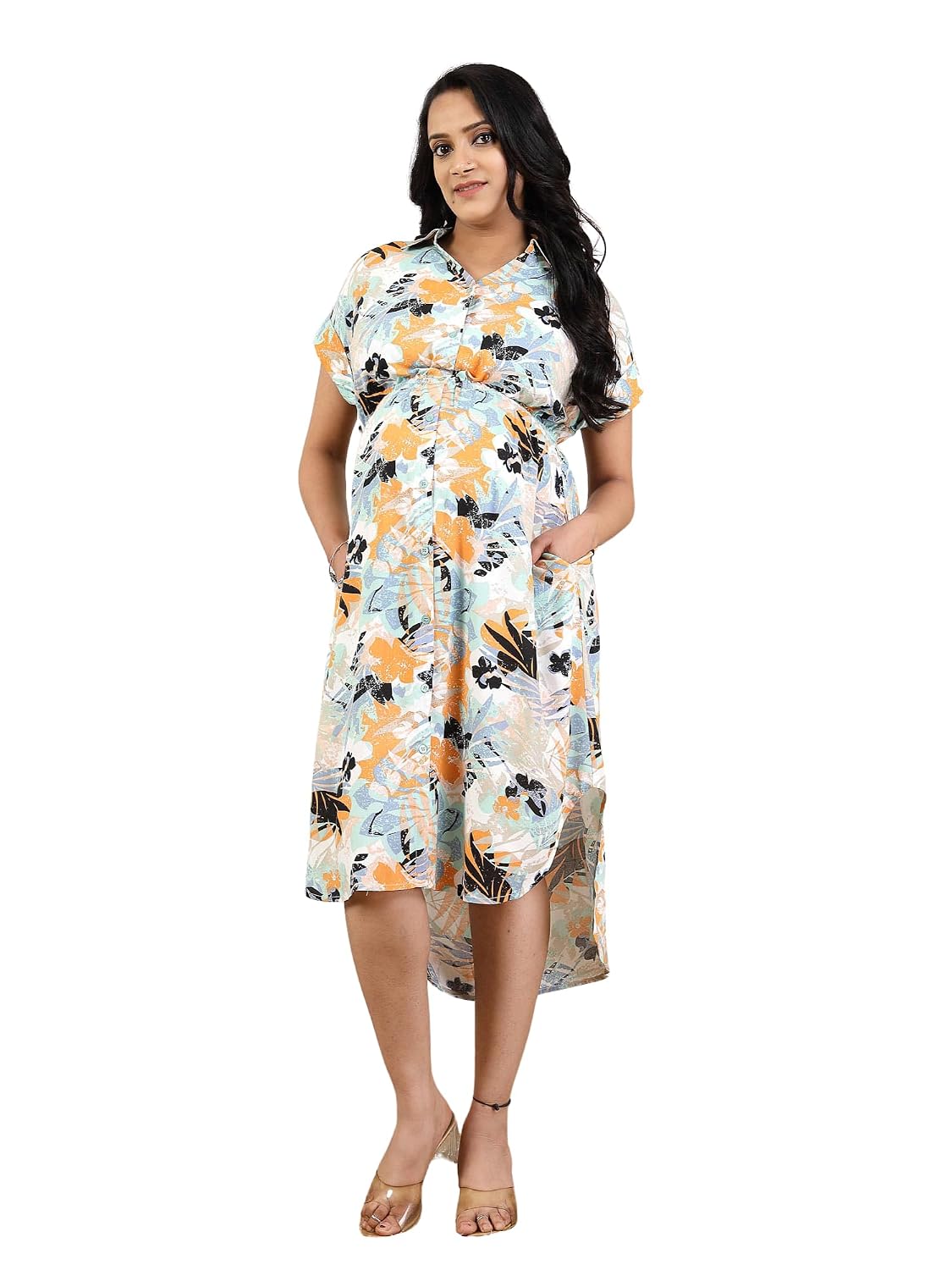 ZELENA Maternity Zipless Feeding Dress for Women | 100% Rayon Pre & Post Pregnancy Placement Printed Design Dress for Woma...