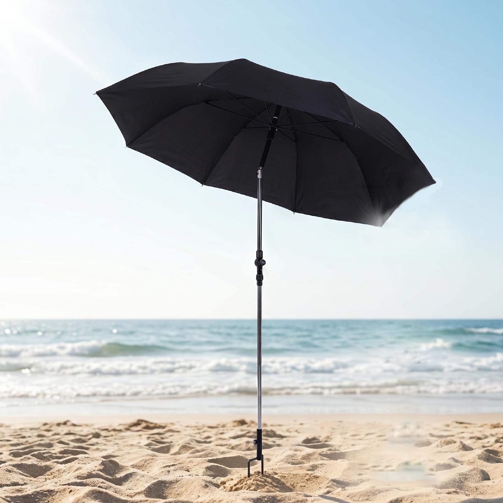 AMONIDA Parasol Plażowy Przenośny Parasol Przeciwsłoneczny z Włókna Szklanego do Biwakowania na Plaży i Wypraw Wędkarskich, z Tkaniny 190T