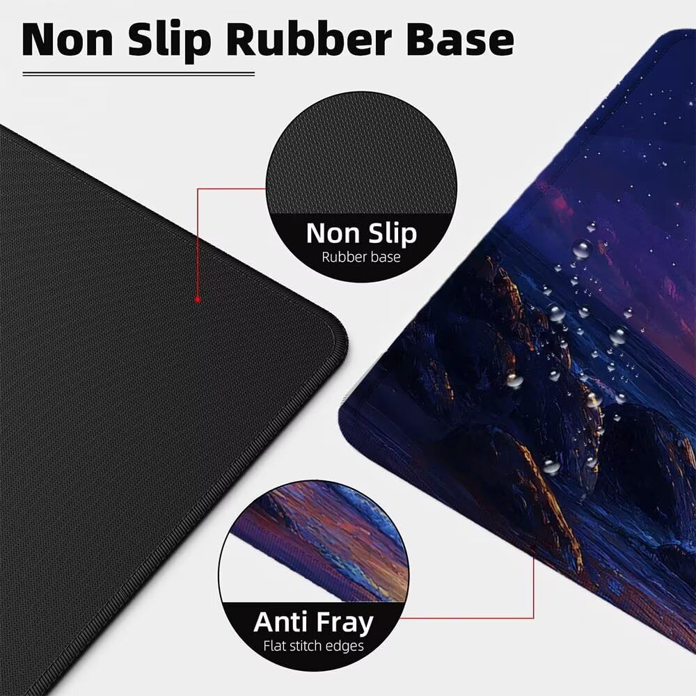 Alfombrilla Ratón XXL 1600x800x3 mm Mouse Pad Grande Gaming Playa Alfombrilla Escritorio,con Base de Goma Tapete Escritorio con Bordes Cosidos, Impermeable Antideslizante Ordenador Desk Mat zj-131