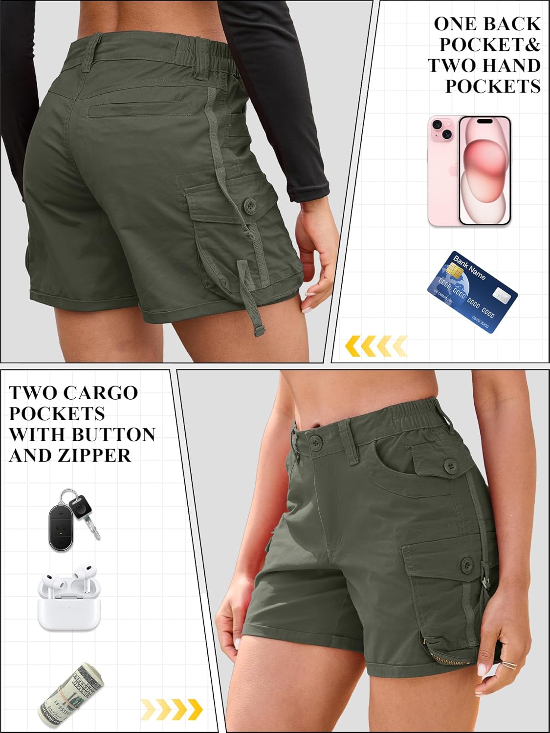Cargo Shorts for Women High Wasited Stretchy Casual