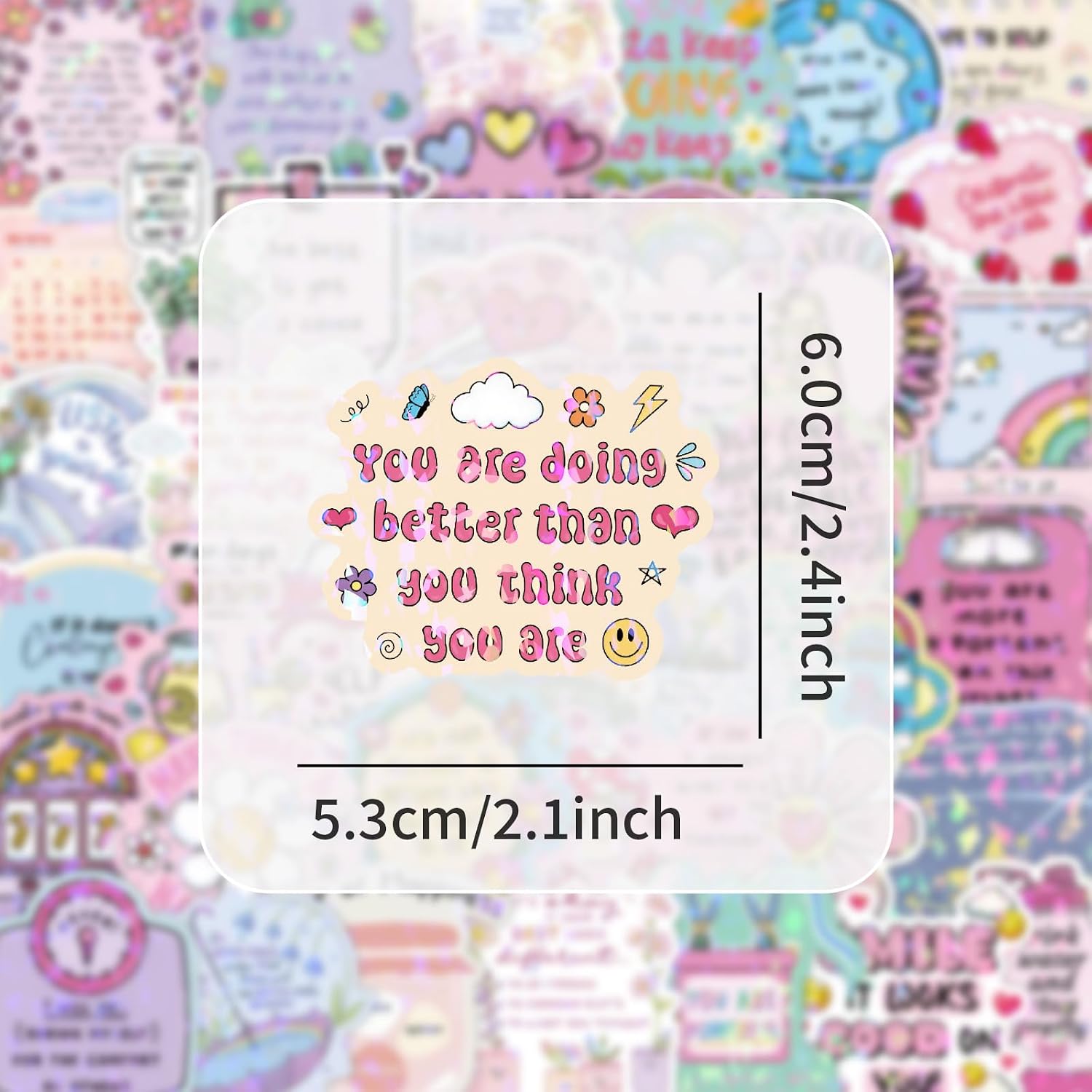 200 Pcs Inspirational Holographic Stickers, Positive Affirmation Vinyl Decals for Water Bottles Laptops, Aesthetic Boho Motivational Stickers for Adults, Journal Scrapbook Vision Board Supplies image 5