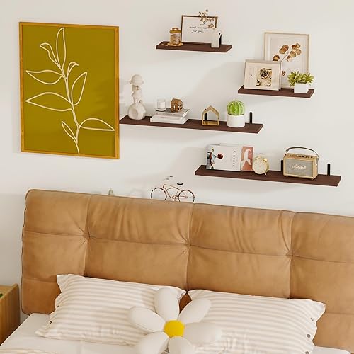 Miniatura 6 de Fixwal Estantes flotantes, estantes de pared de madera rústica, estantes de 4.7 pulgadas de ancho para decoración de pared, estilo granja para