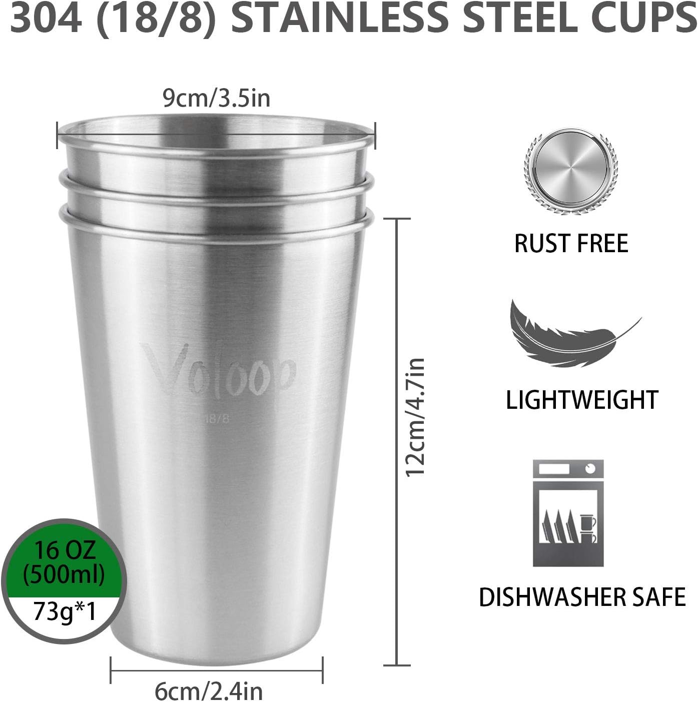Bеѕt Quаlіtу 🔥 Voloop 6 Pack 16 Ounce Stainless Steel Cups Shatterproof Pint Drinking Cups Unbreakable Premium Metal Drinking Glasses for Kids and Adults(6 Pack, Silver)