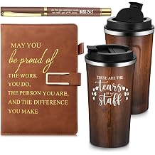 Pickmesh 3 Pcs Boss Gifts for Men Fathers Day 17 oz Tears of My Staff Coffee Tumbler A5 Leather Journal with Ballpoint Pen for Coworker Manager Principal Leader Male Teacher NurseBrown