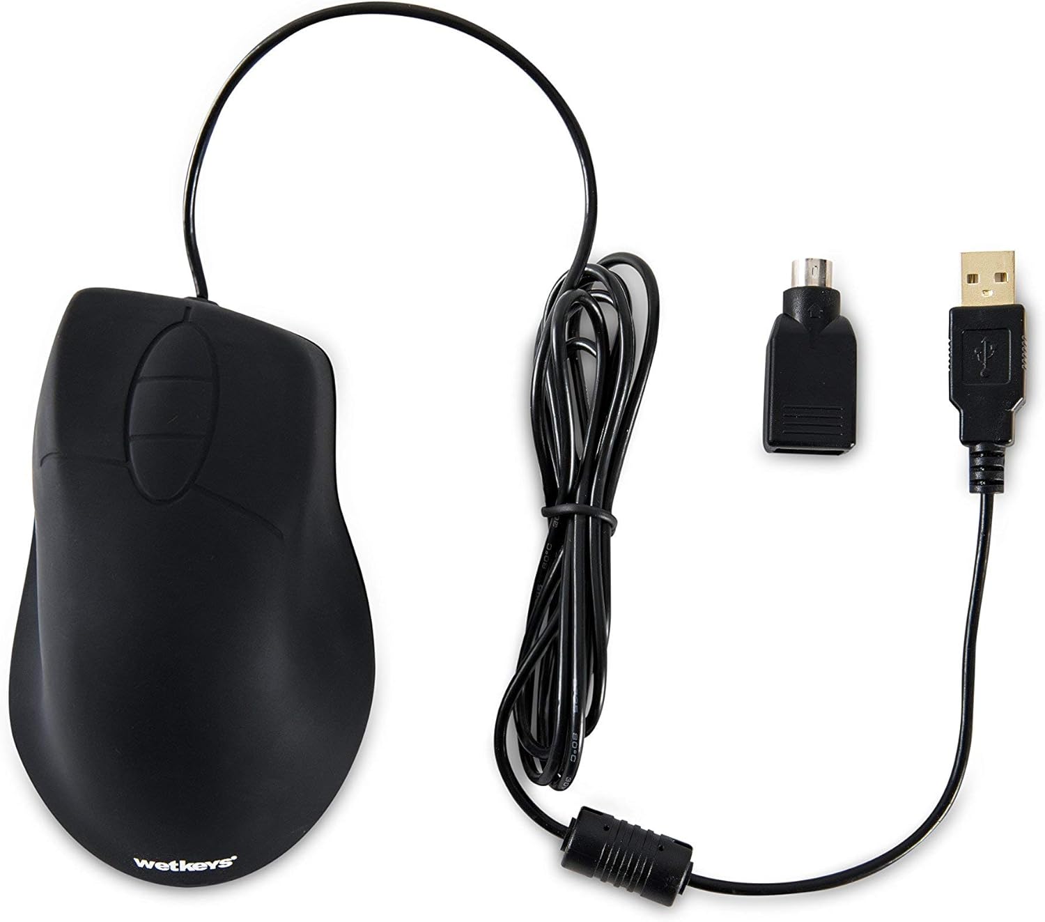 WetKeys Professional-Grade Ergonomic Optical Waterproof Mouse with 3-Button Scroll (USB/PS2) (Black) | OMWK0C01-BK